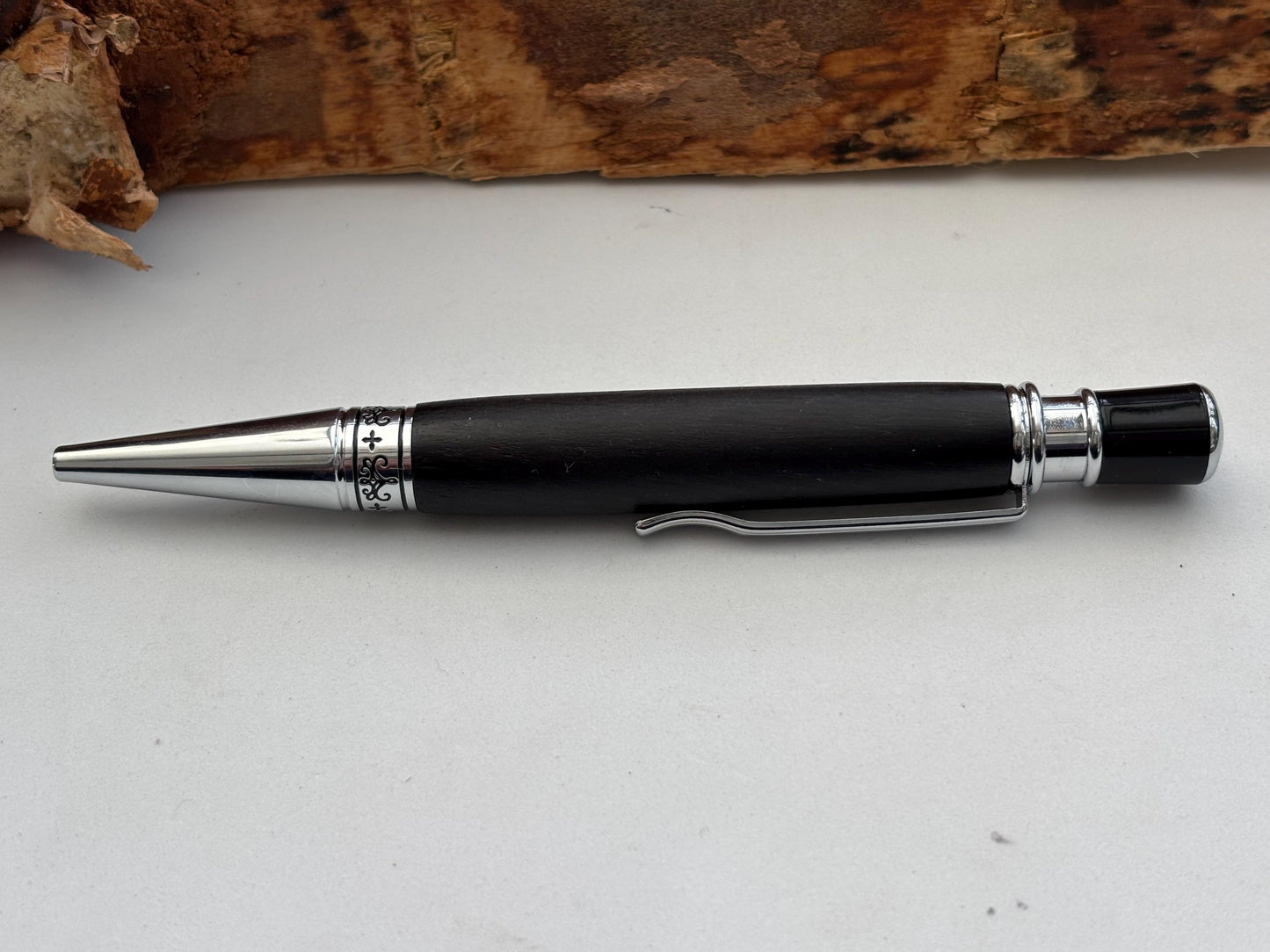 Ancient Bog Oak Pen | Elegant Twist Ballpoint | Unusual Styling