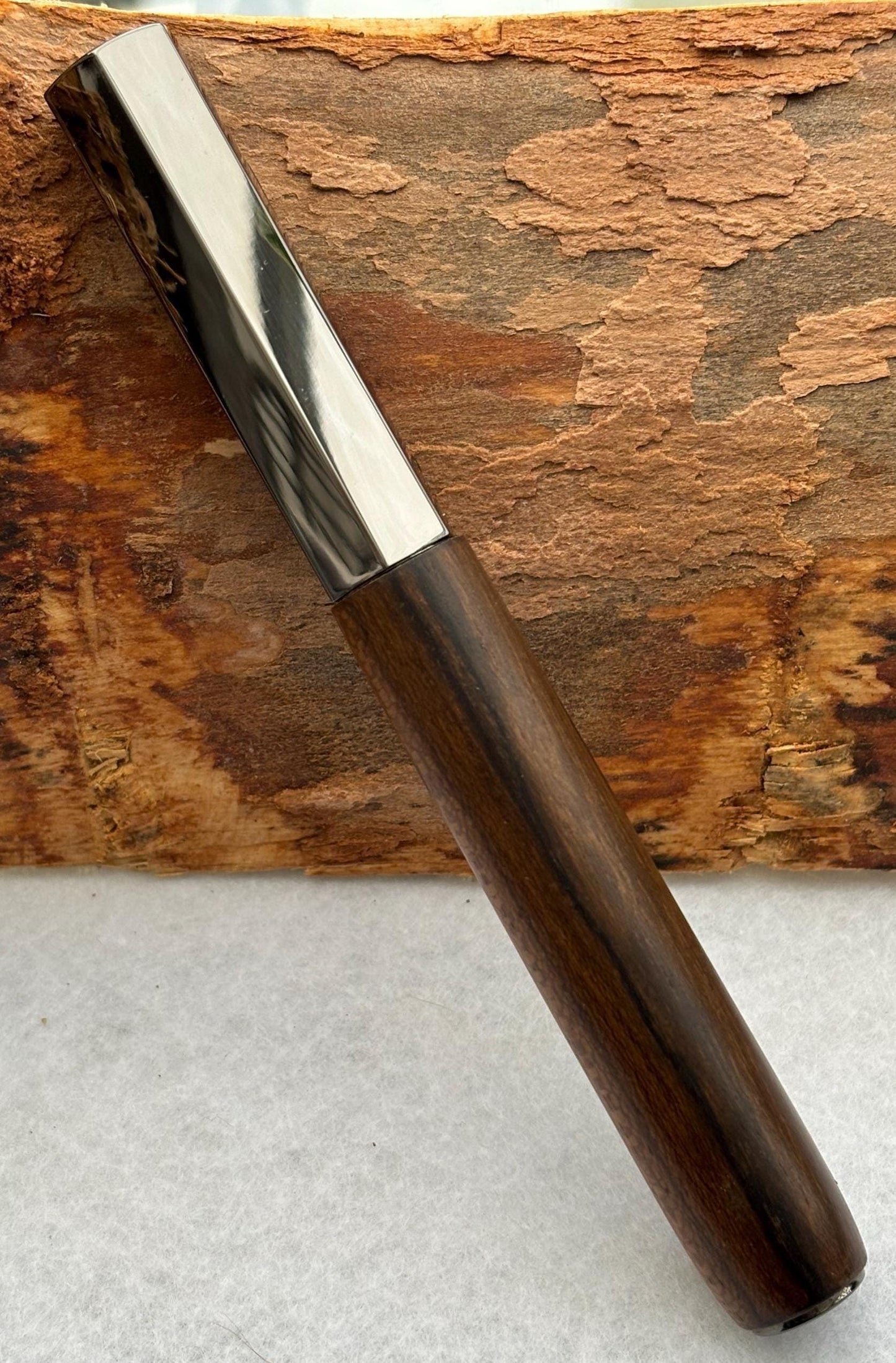 Rare Hexa Style Fountain Pen - Hand Turned From Ziricote Exotic Hardwood - Modern Contemporary Design I Gunmetal Fittings