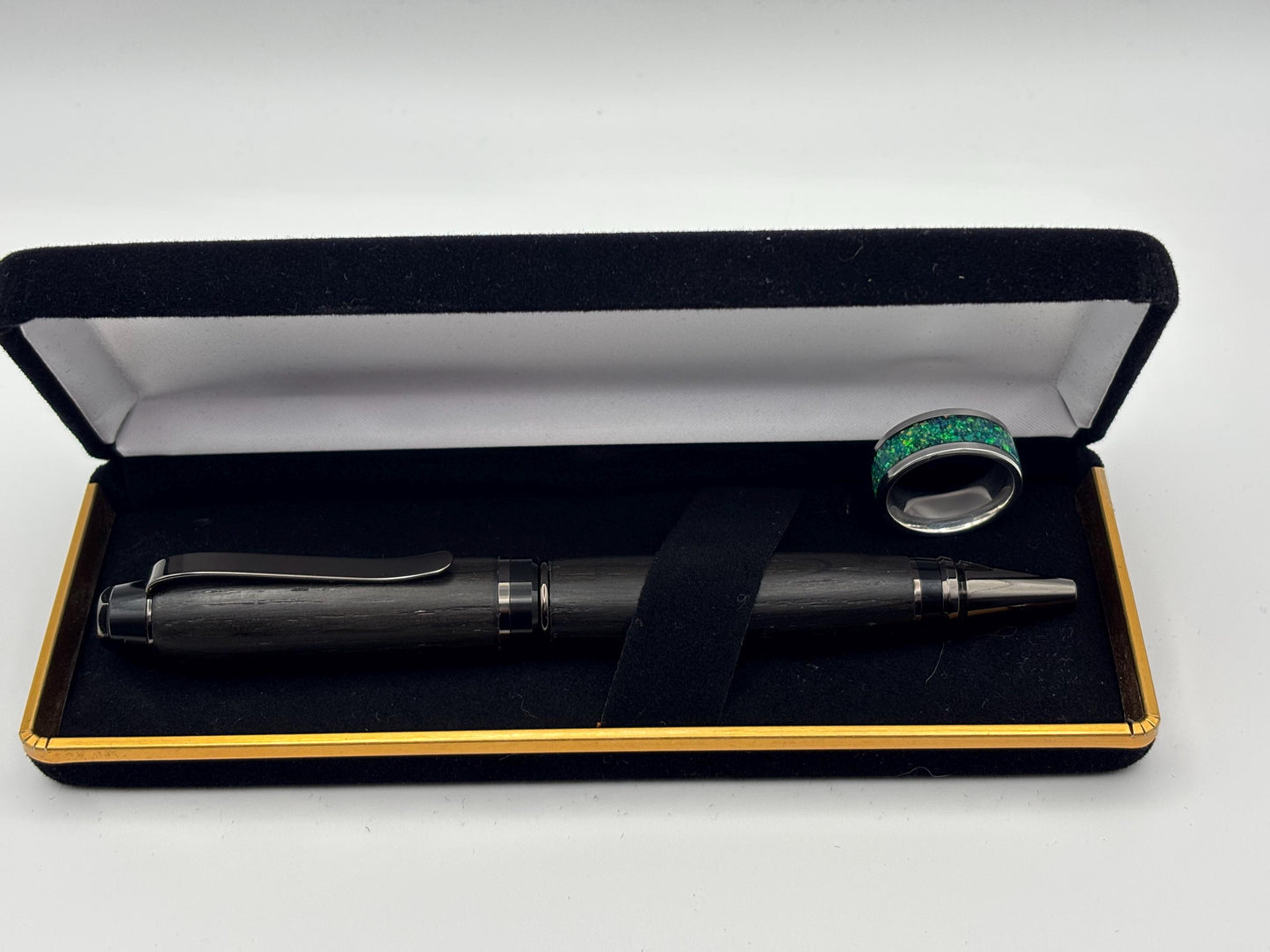 Handmade Ballpoint Pen in Ancient Bog Oak Wood - Unique Patterned Pen - Unusual Gift 3500-Years Old Wood - Collectors Item