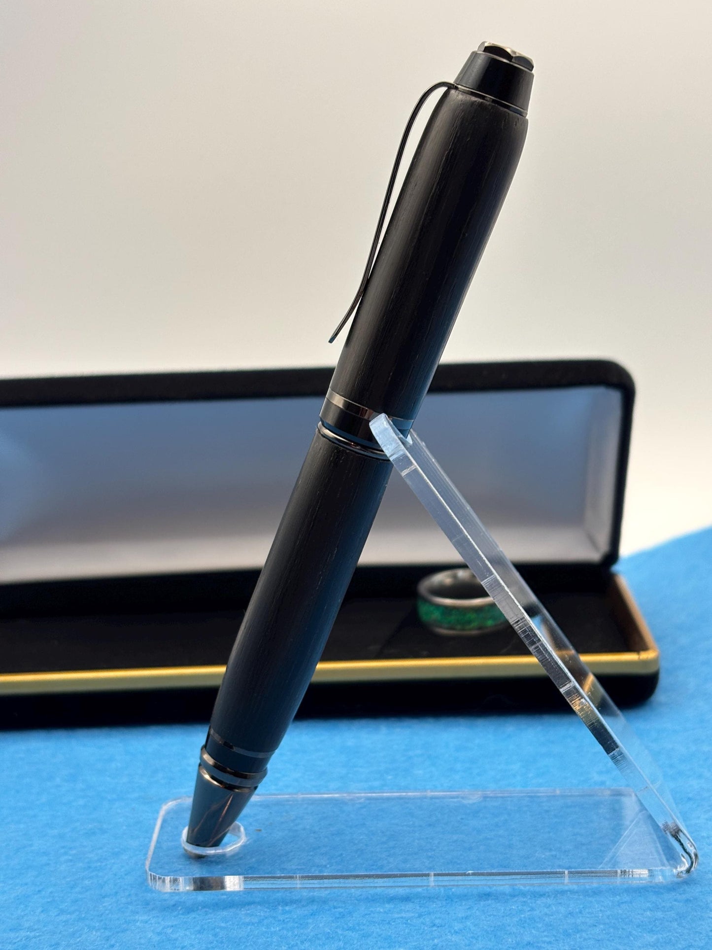 Handmade Ballpoint Pen in Ancient Bog Oak Wood - Unique Patterned Pen - Unusual Gift 3500-Years Old Wood - Collectors Item