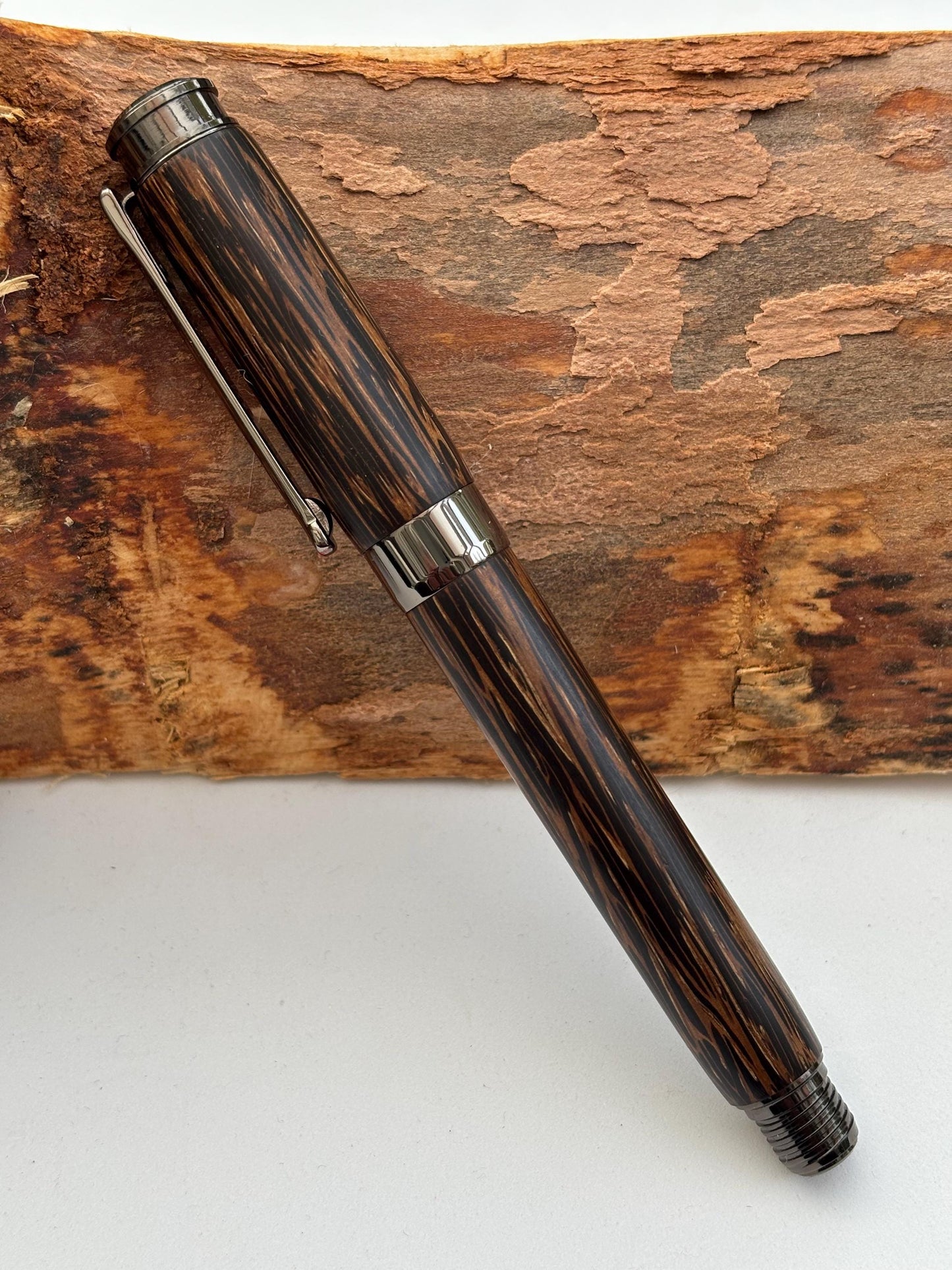 Handmade Premium Quality Fountain Pen - Hand Turned From Black Palm Wood - Unique Patterned Pen - Unusual Gift - Collectors Item