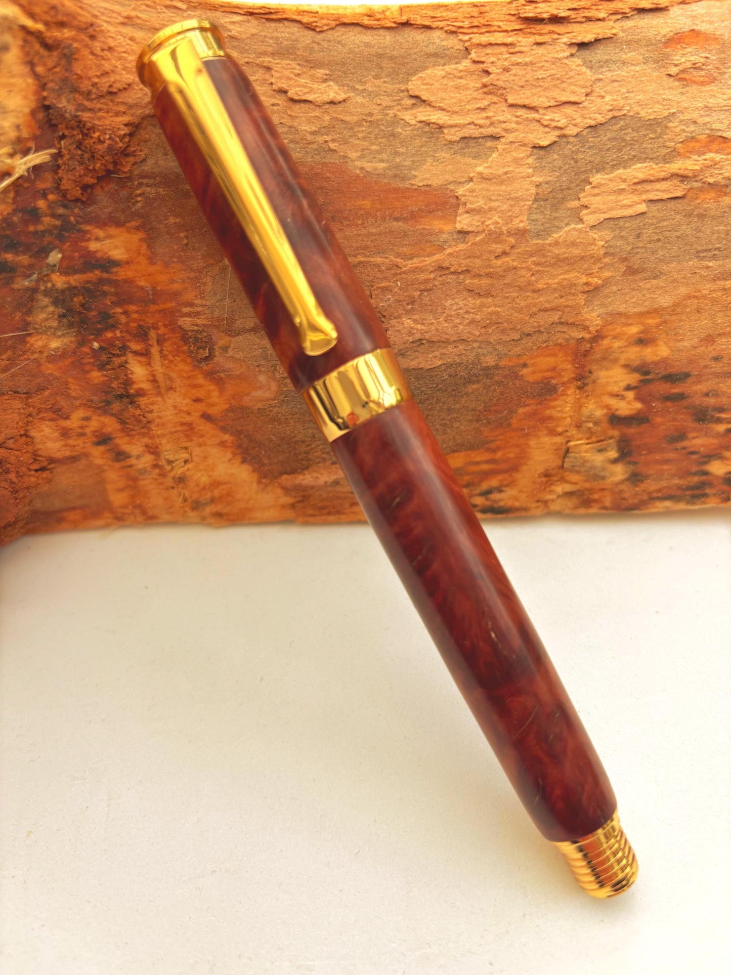 Handmade Premium Quality Fountain Pen - Hand Turned From Red Mallee Wood - Unique Patterned Pen - Unusual Gift - Collectors Item
