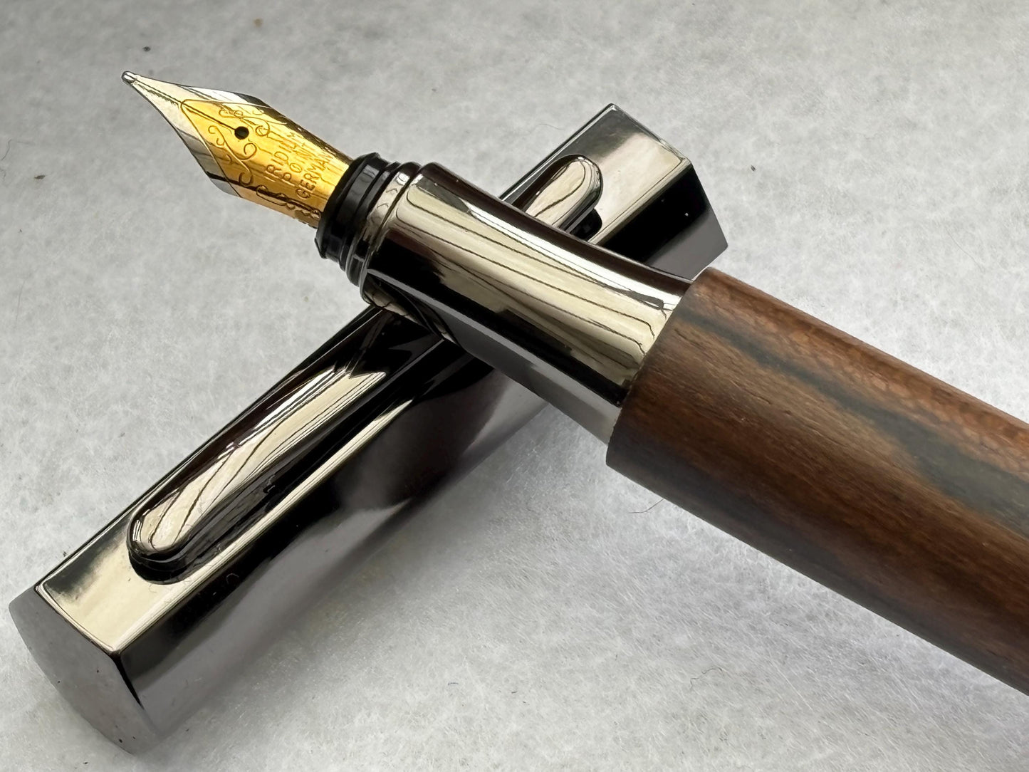 Rare Hexa Style Fountain Pen - Hand Turned From Ziricote Exotic Hardwood - Modern Contemporary Design I Gunmetal Fittings