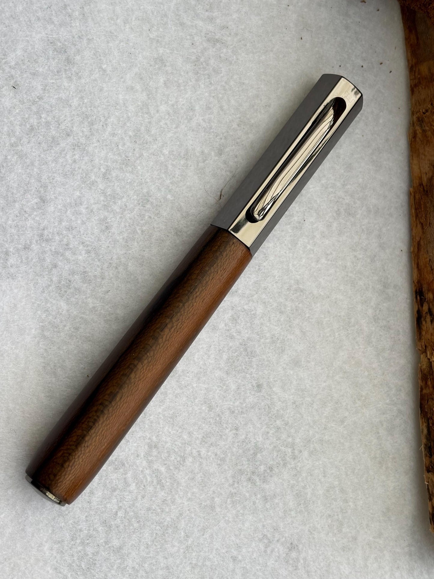 Rare Hexa Style Fountain Pen - Hand Turned From Ziricote Exotic Hardwood - Modern Contemporary Design I Gunmetal Fittings