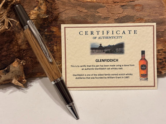 Glenfiddich Whisky Barrel Oak Pen  | Sierra Style Twist Ballpoint | Unusual