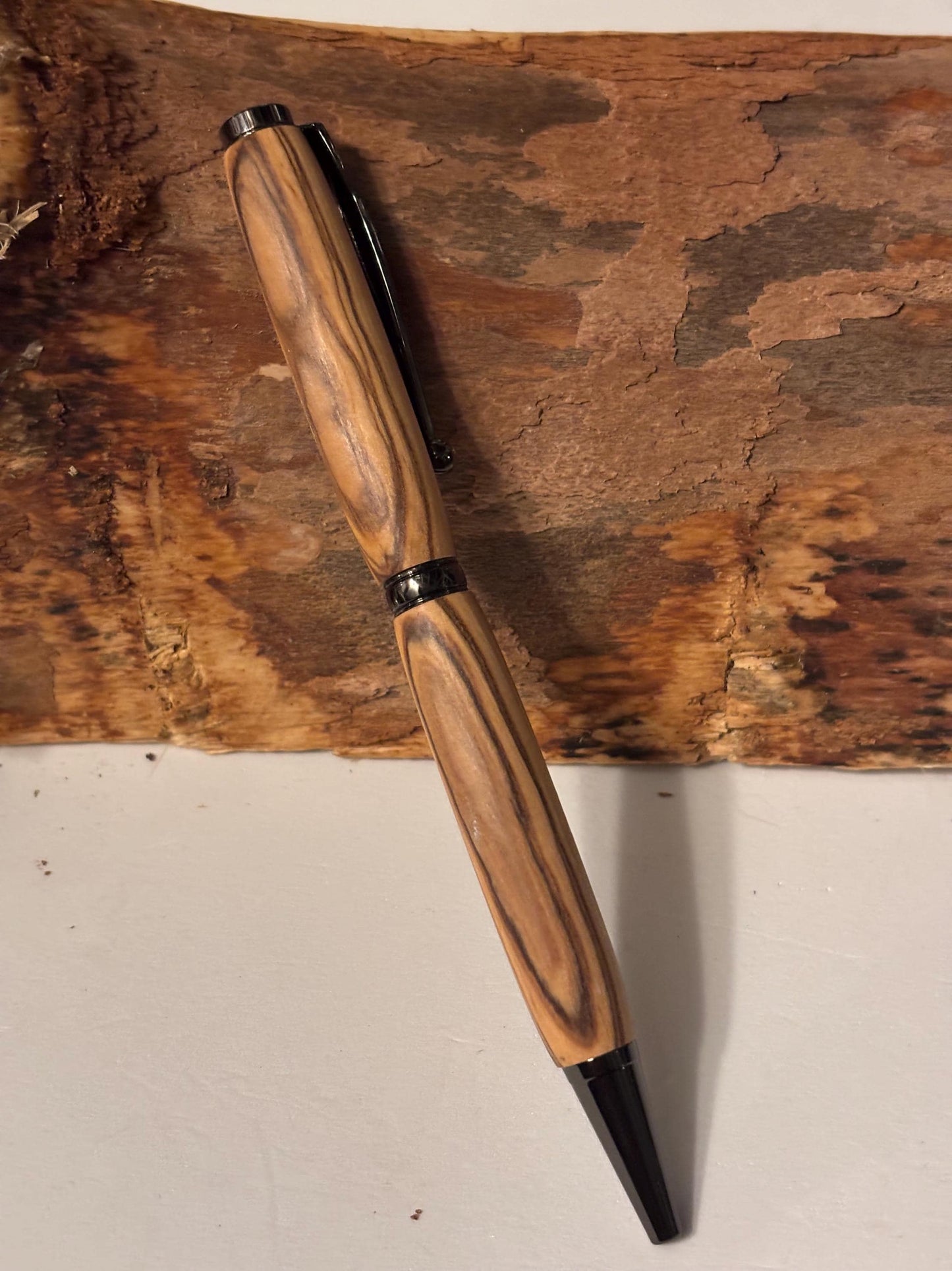 Holy Land Ballpoint Pen - Bethlehem Olive Wood - Gunmetal