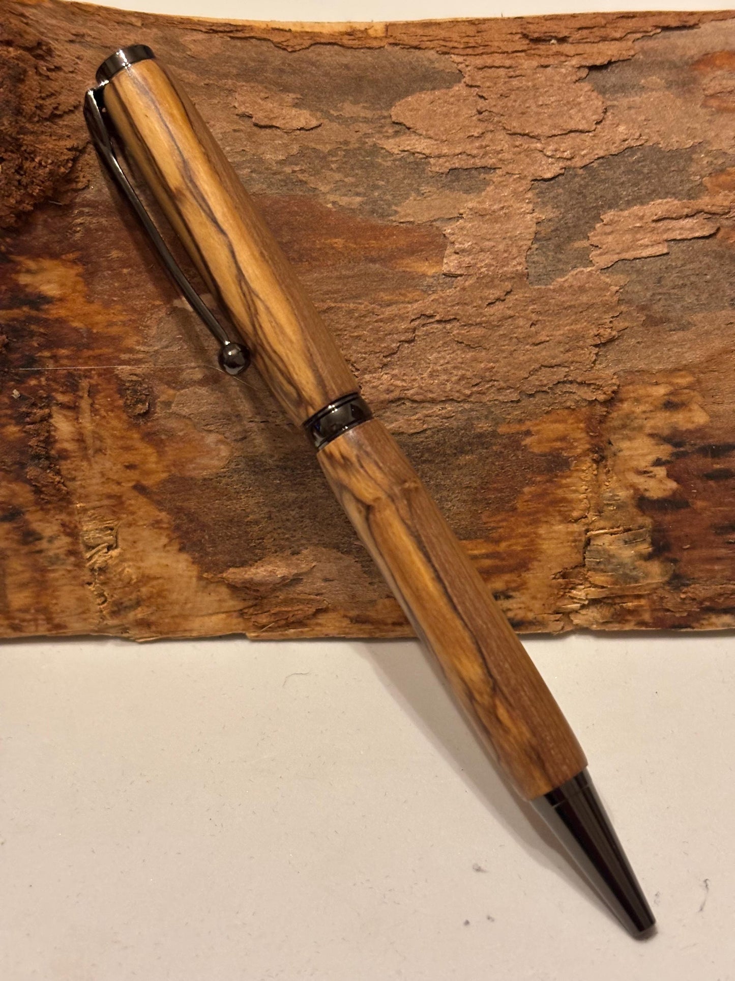 Holy Land Ballpoint Pen - Bethlehem Olive Wood - Gunmetal Fittings, Christmas Gift