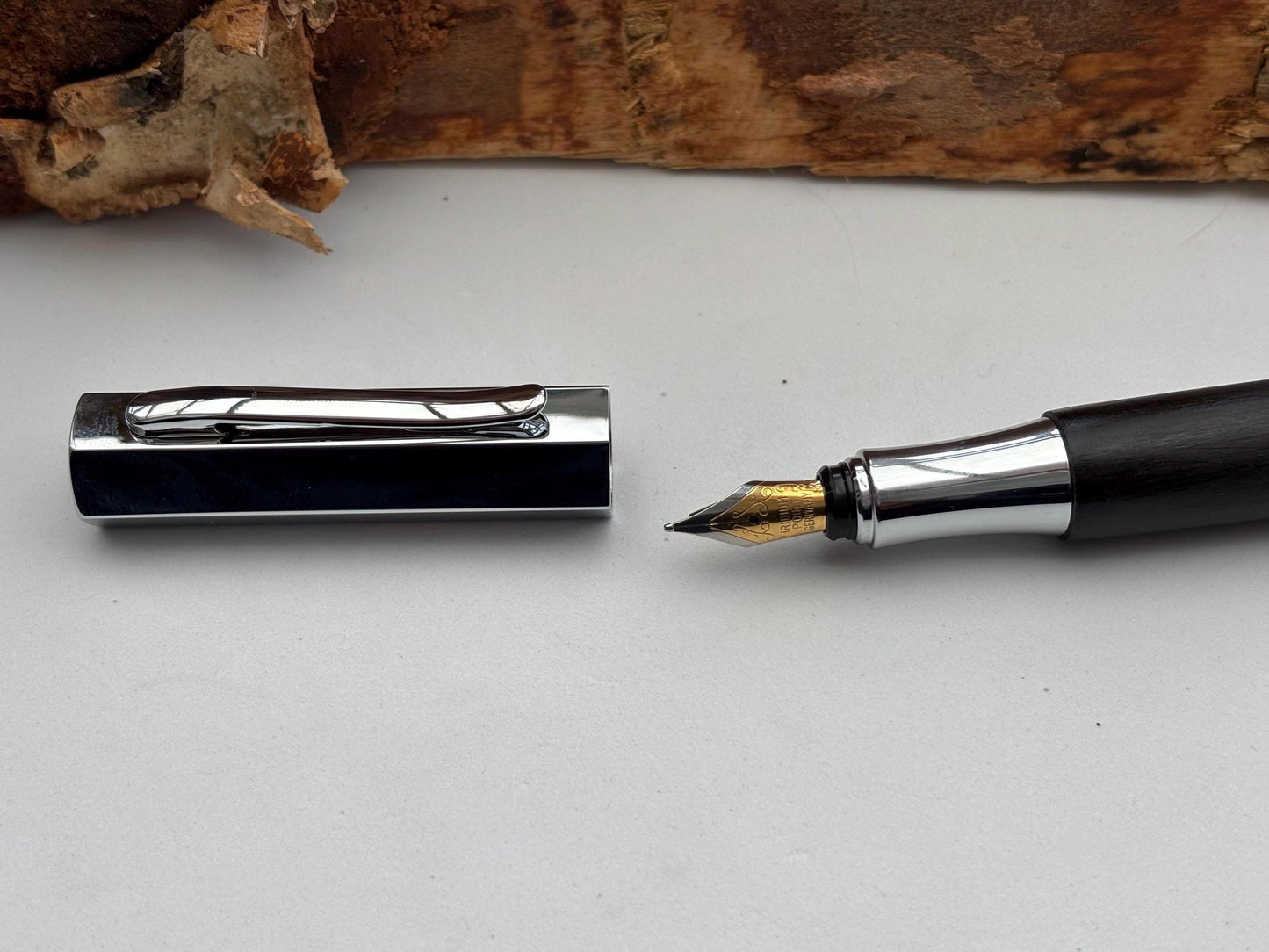 Handmade Fountain Pen in Ancient Bog Oak Wood - Unique Hexagon Pen - Collectors Item