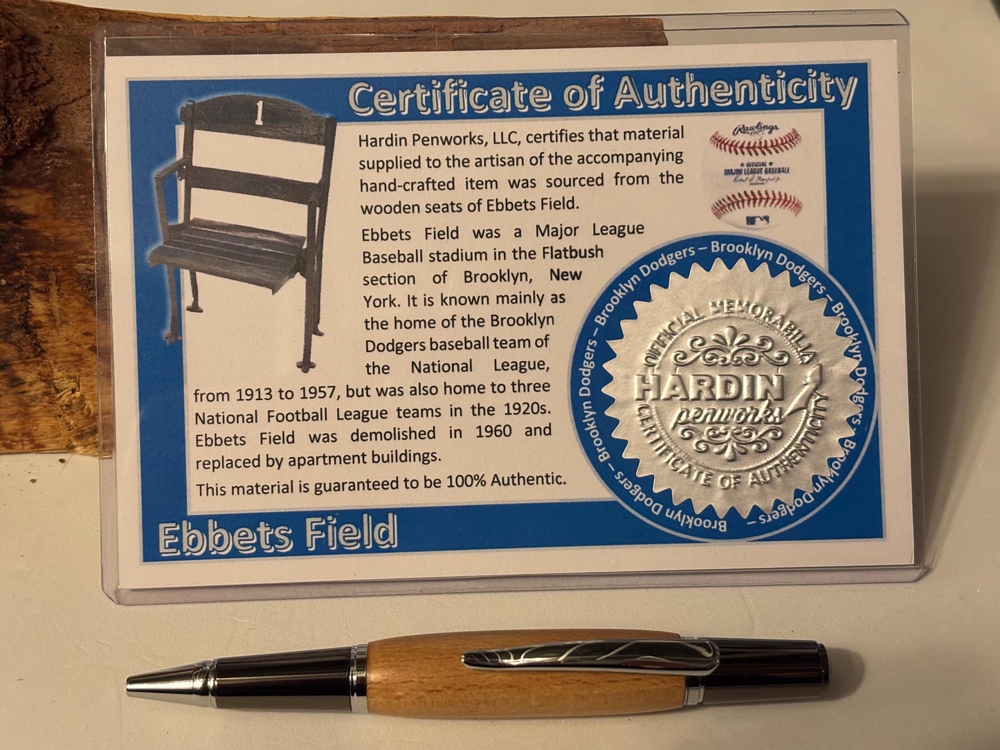Ebbets Field Ballpoint Pen, Home  of the Brooklyn Dodgers, Handmade Unique Baseball Gift