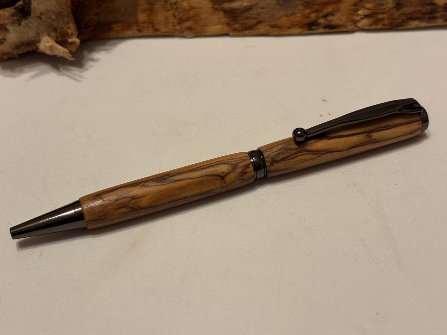 Holy Land Ballpoint Pen - Bethlehem Olive Wood - Gunmetal Fittings, Christmas Gift
