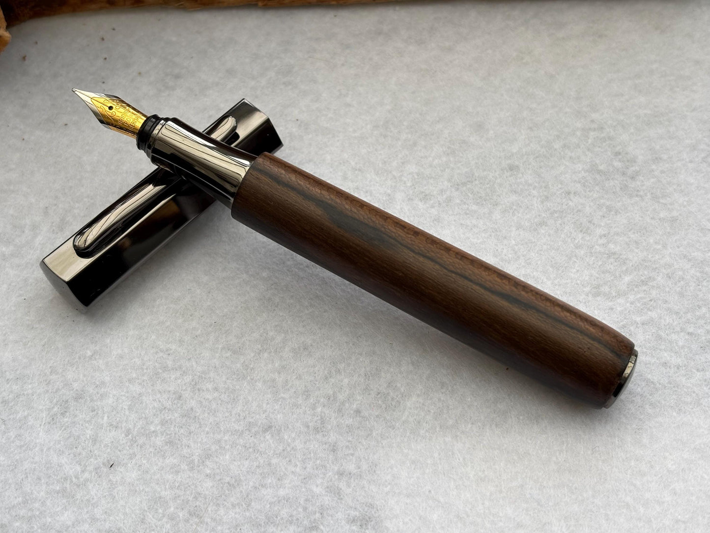 Rare Hexa Style Fountain Pen - Hand Turned From Ziricote Exotic Hardwood - Modern Contemporary Design I Gunmetal Fittings