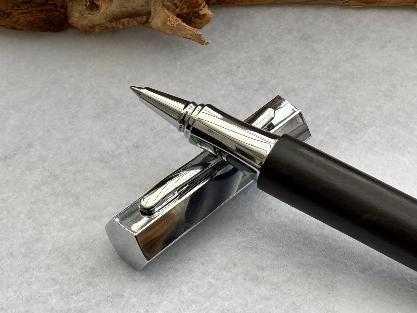 Handmade Rollerball Pen in Ancient Bog Oak Wood - Hexagon Pen - Collectors Item