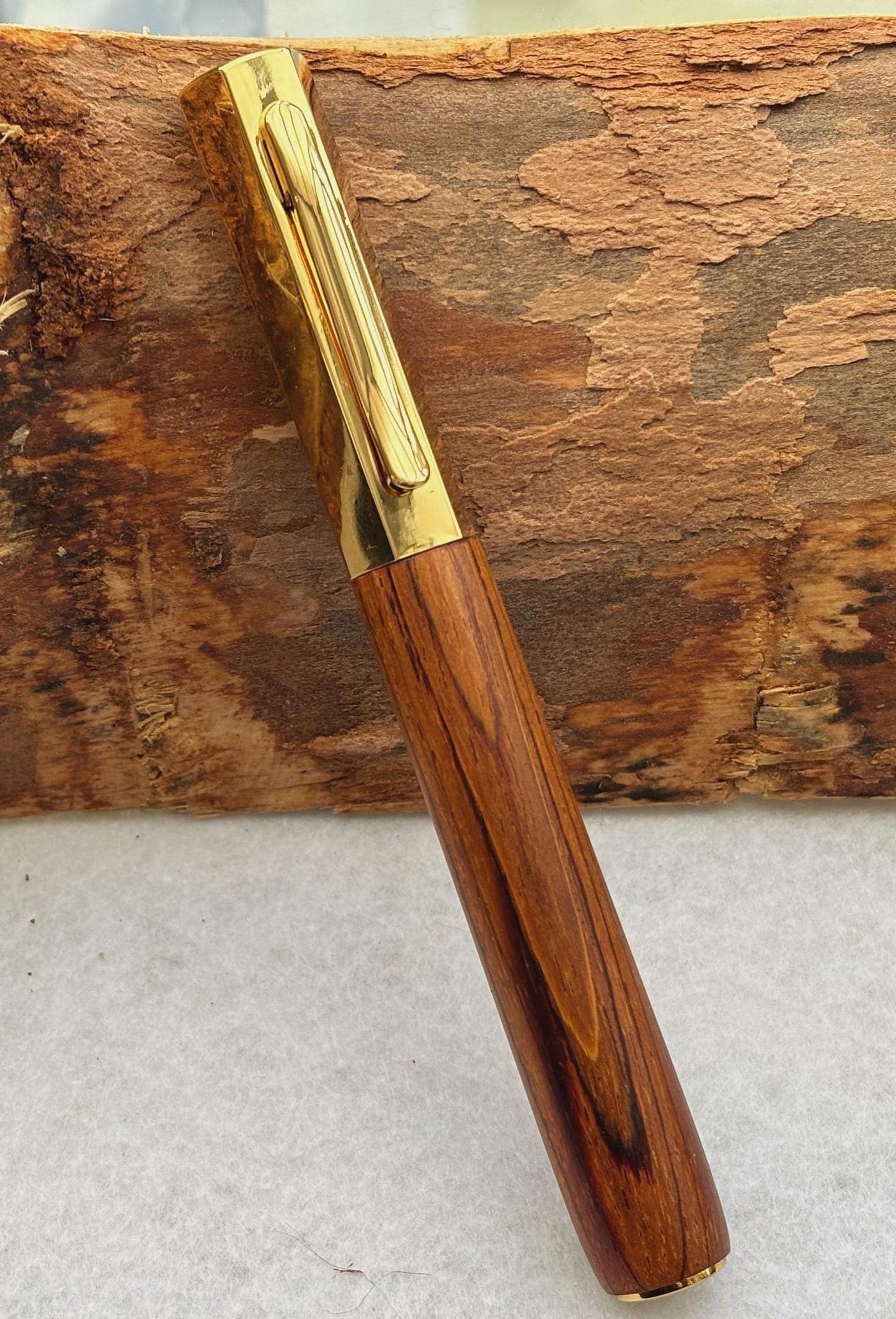 Rare Hexa Style Fountain Pen - Hand Turned From Cocobolo Exotic Hardwood - Modern Contemporary Design I Gold Fittings