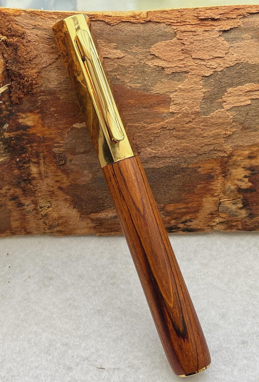 Rare Hexa Style Fountain Pen - Hand Turned From Cocobolo Exotic Hardwood - Modern Contemporary Design I Gold Fittings