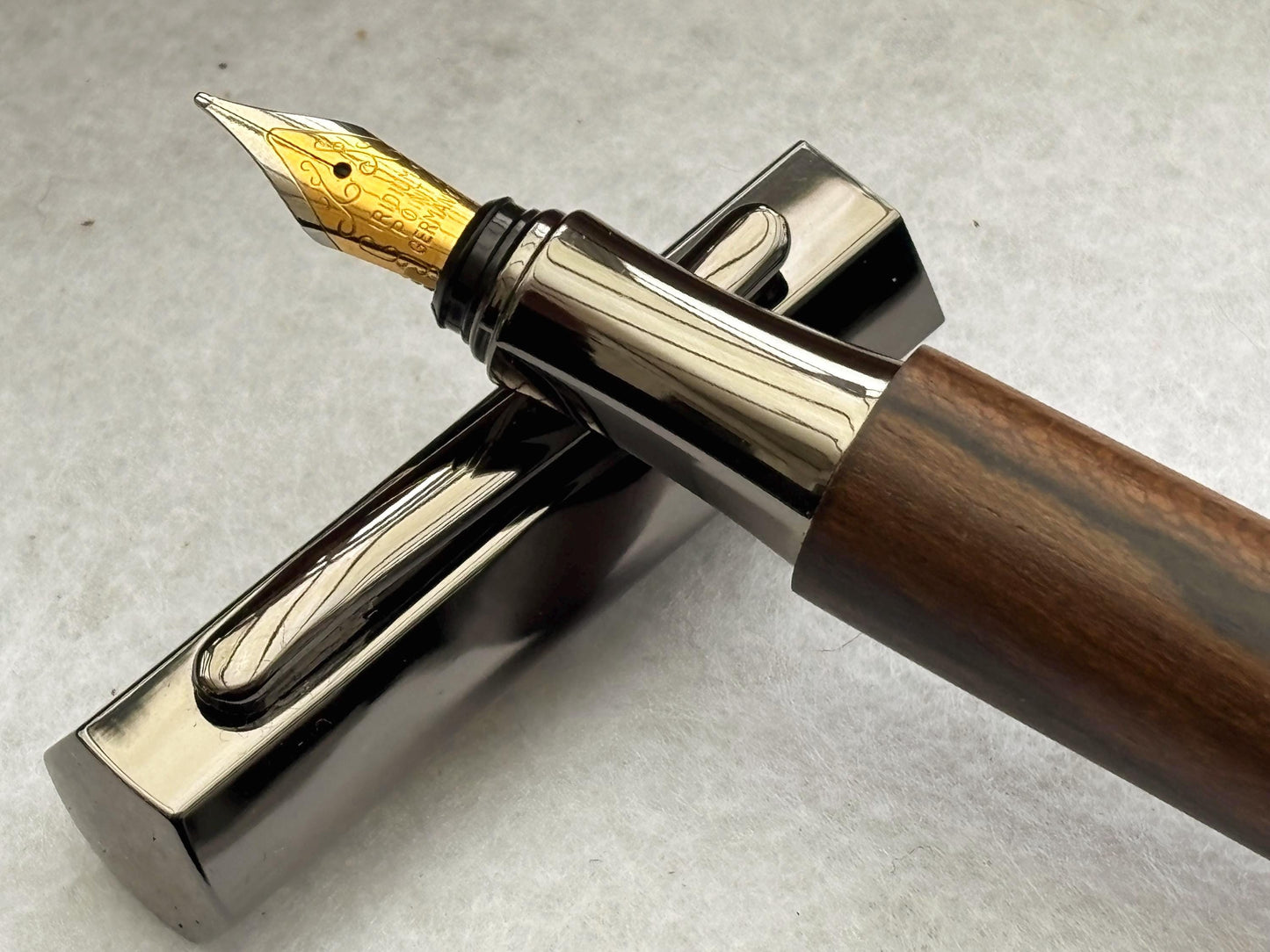 Rare Hexa Style Fountain Pen - Hand Turned From Ziricote Exotic Hardwood - Modern Contemporary Design I Gunmetal Fittings