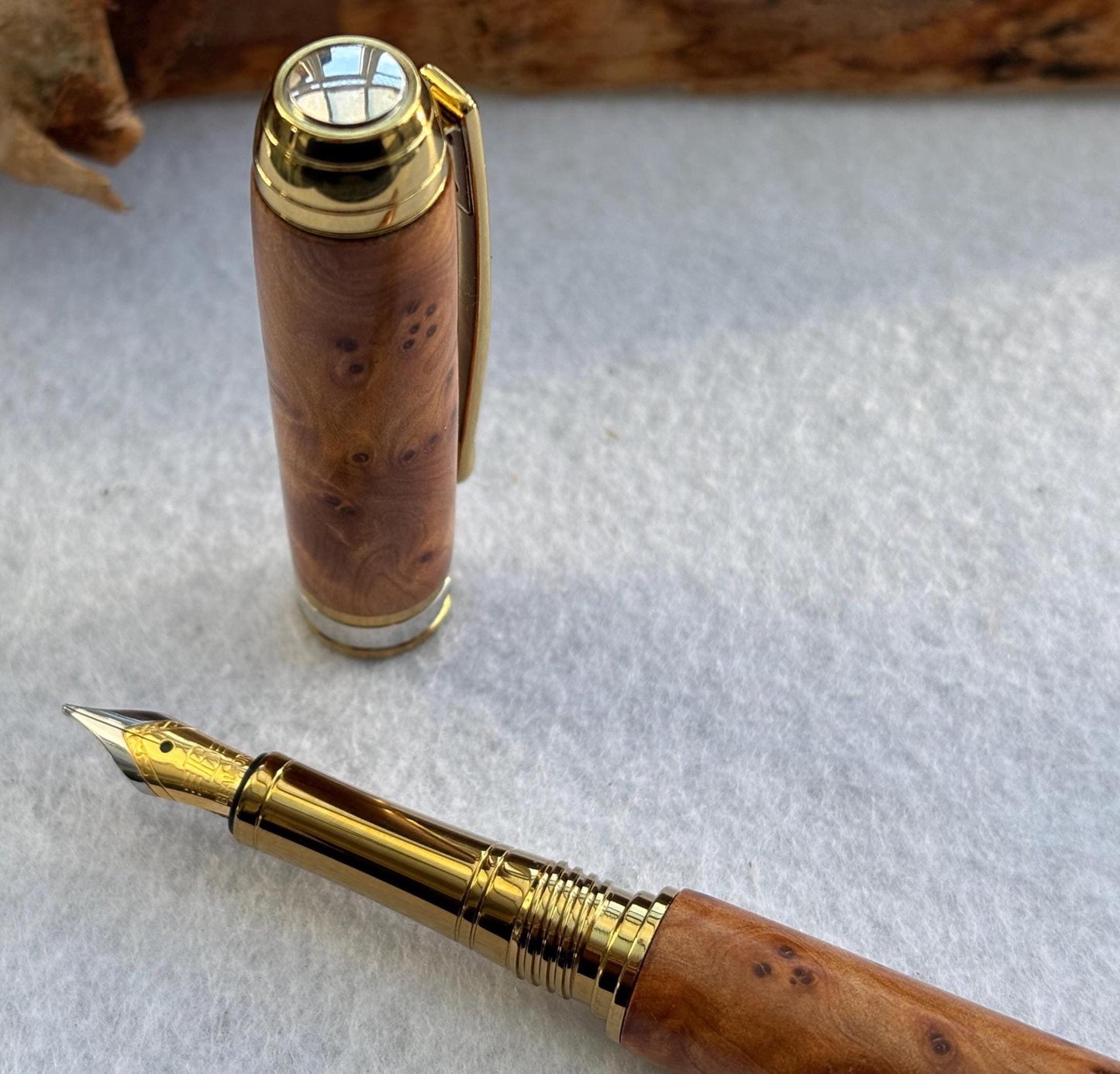 Executive Fountain Pen - Hand Crafted From Exotic Thuya Burr Wood - Unique Patterned Pen - Collectors Item