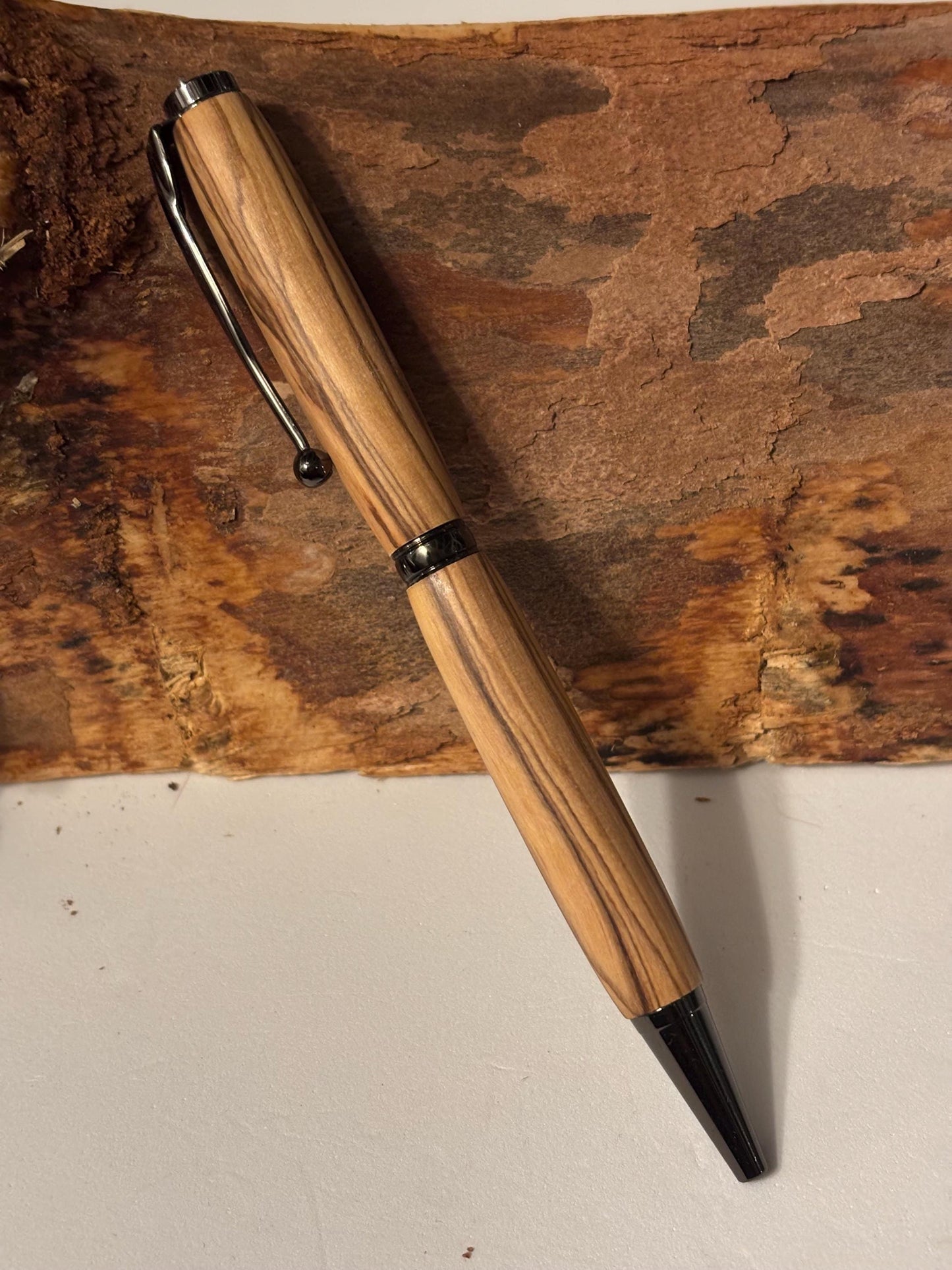 Holy Land Ballpoint Pen - Bethlehem Olive Wood - Gunmetal