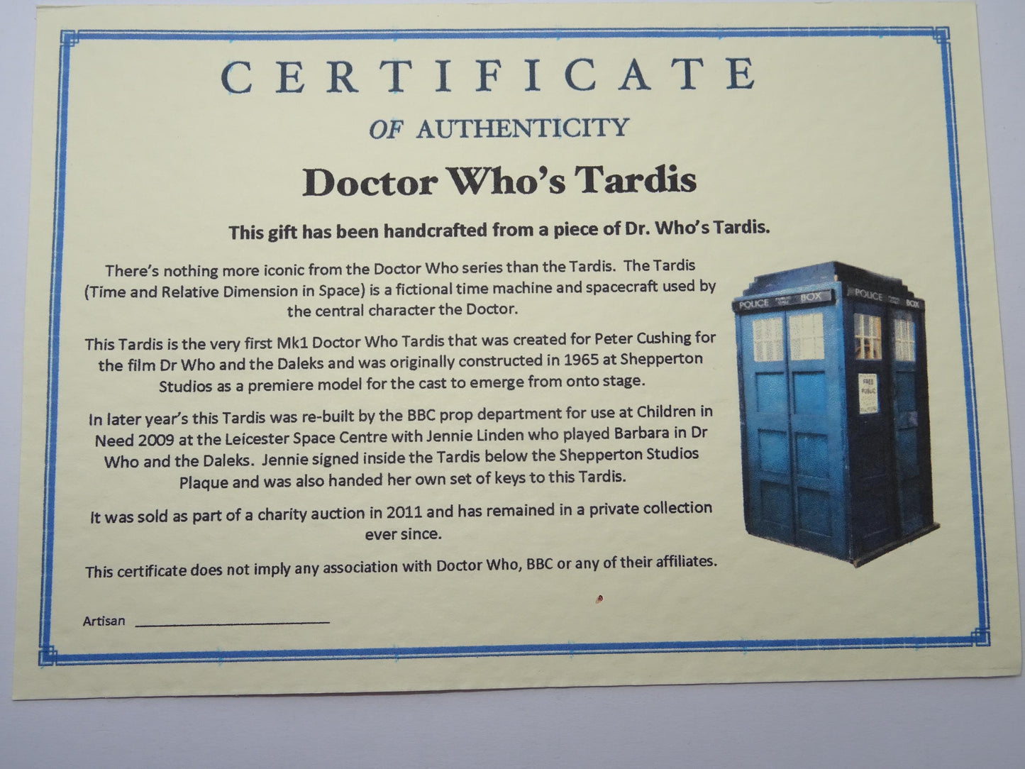 Ballpoint Pen Made From Genuine  Dr Who Tardis Wood - Mark 1 Tardis Film Prop 1965 "Dr Who and the Daleks"