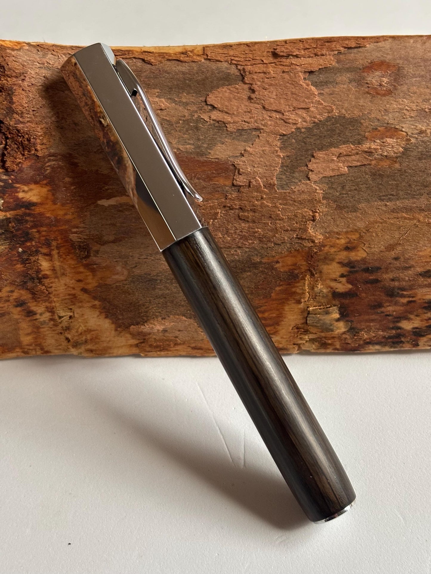 Handmade Fountain Pen in Ancient Bog Oak Wood - Unique Hexagon Pen - Collectors Item