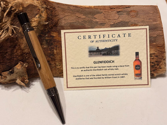Glenfiddich Whisky Barrel Oak Pen  | Elegant Twist Ballpoint | Unusual Styling