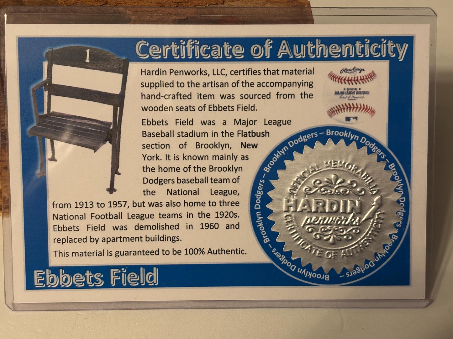 Ebbets Field Ballpoint Pen, Home  of the Brooklyn Dodgers, Handmade Unique Baseball Gift