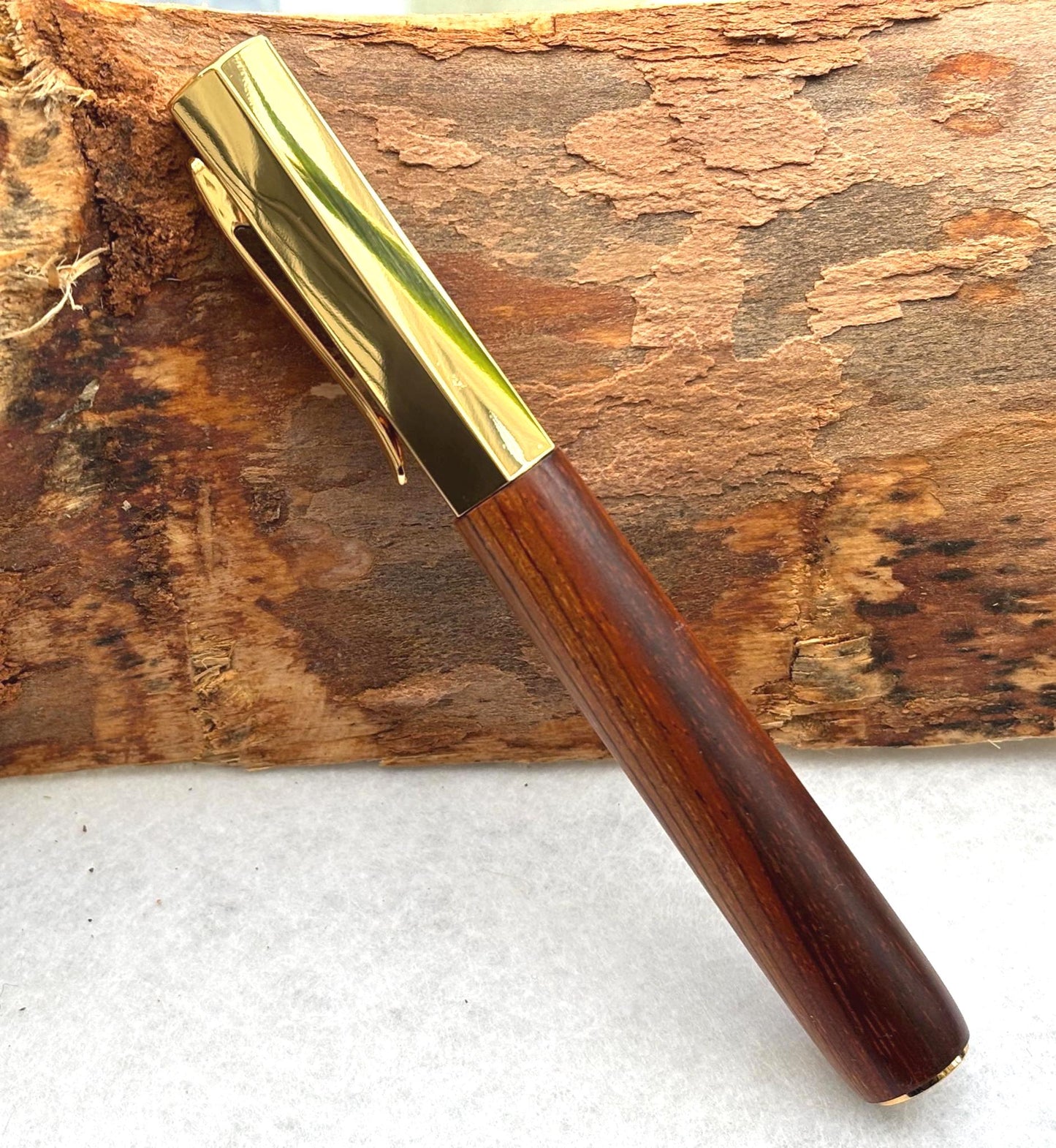 Rare Hexa Style Fountain Pen - Hand Turned From Cocobolo Exotic Hardwood - Modern Contemporary Design I Gold Fittings