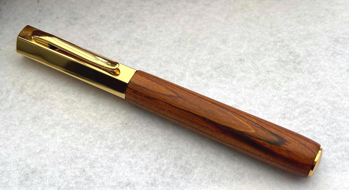 Rare Hexa Style Fountain Pen - Hand Turned From Cocobolo Exotic Hardwood - Modern Contemporary Design I Gold Fittings