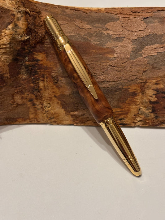 Thuya Burr Pen - Elegant Twist Ballpoint - Zephyr Style in Gold