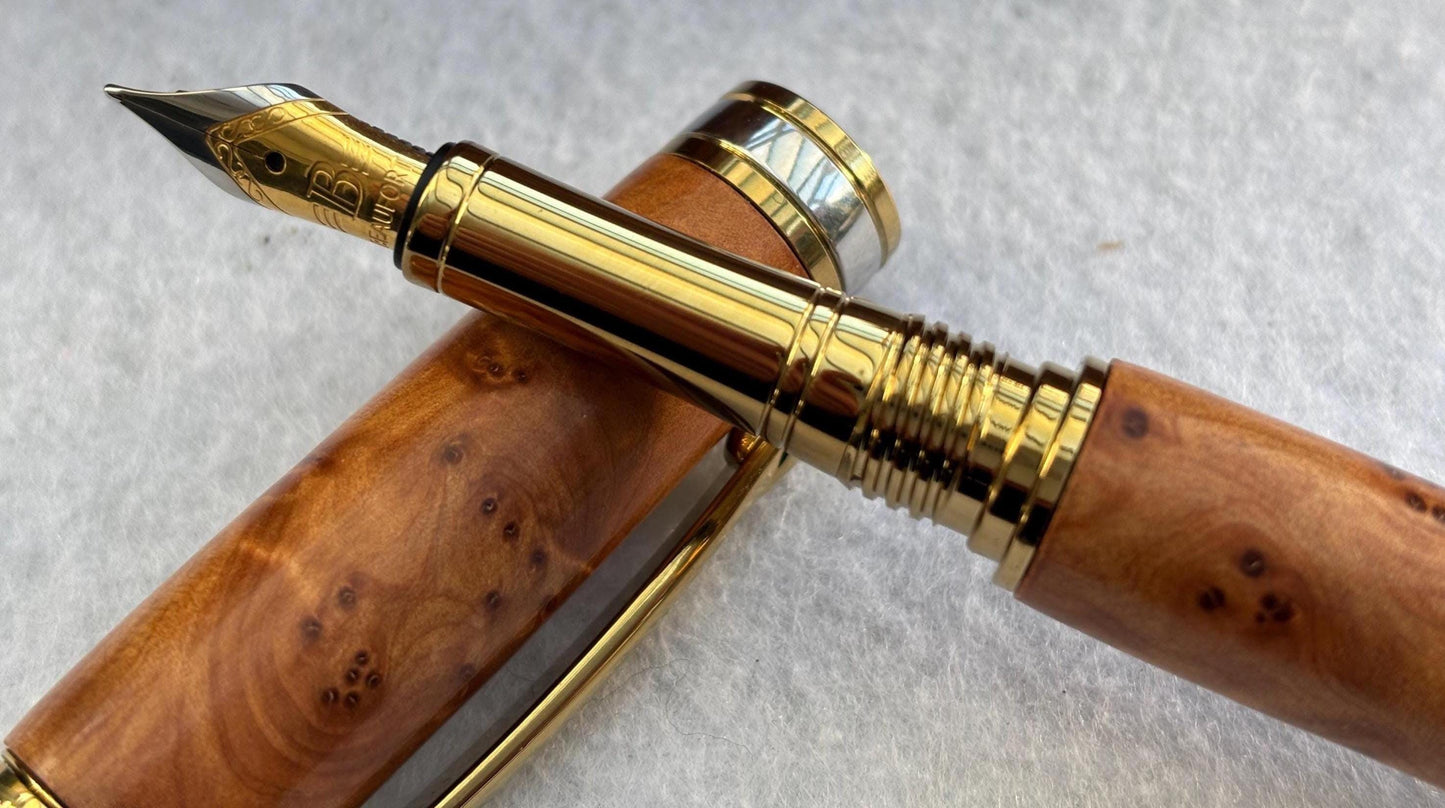Executive Fountain Pen - Hand Crafted From Exotic Thuya Burr Wood - Unique Patterned Pen - Collectors Item