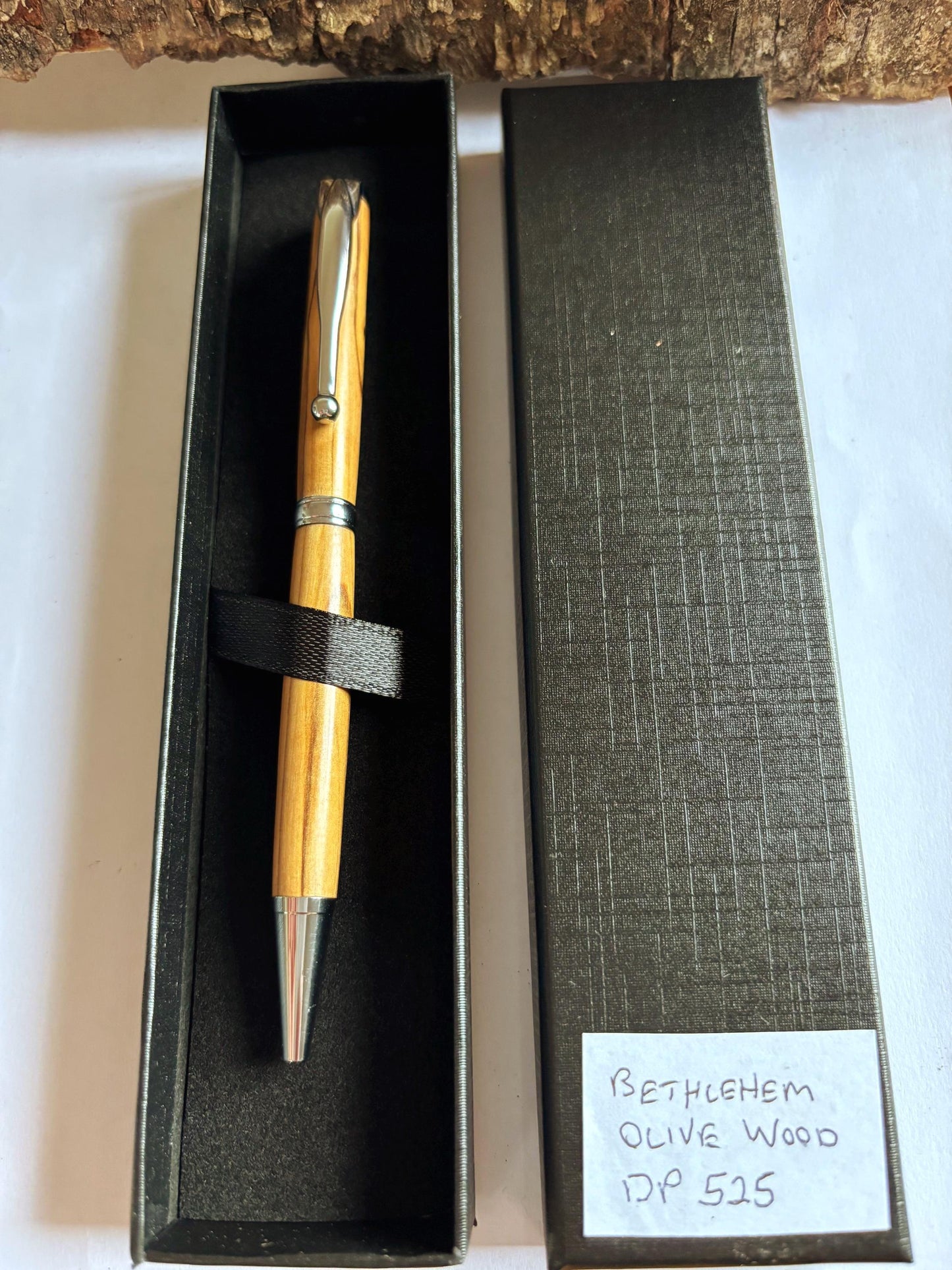 Bethlehem Olive Wood Ballpoint Pen - Chrome Fittings, Slimline