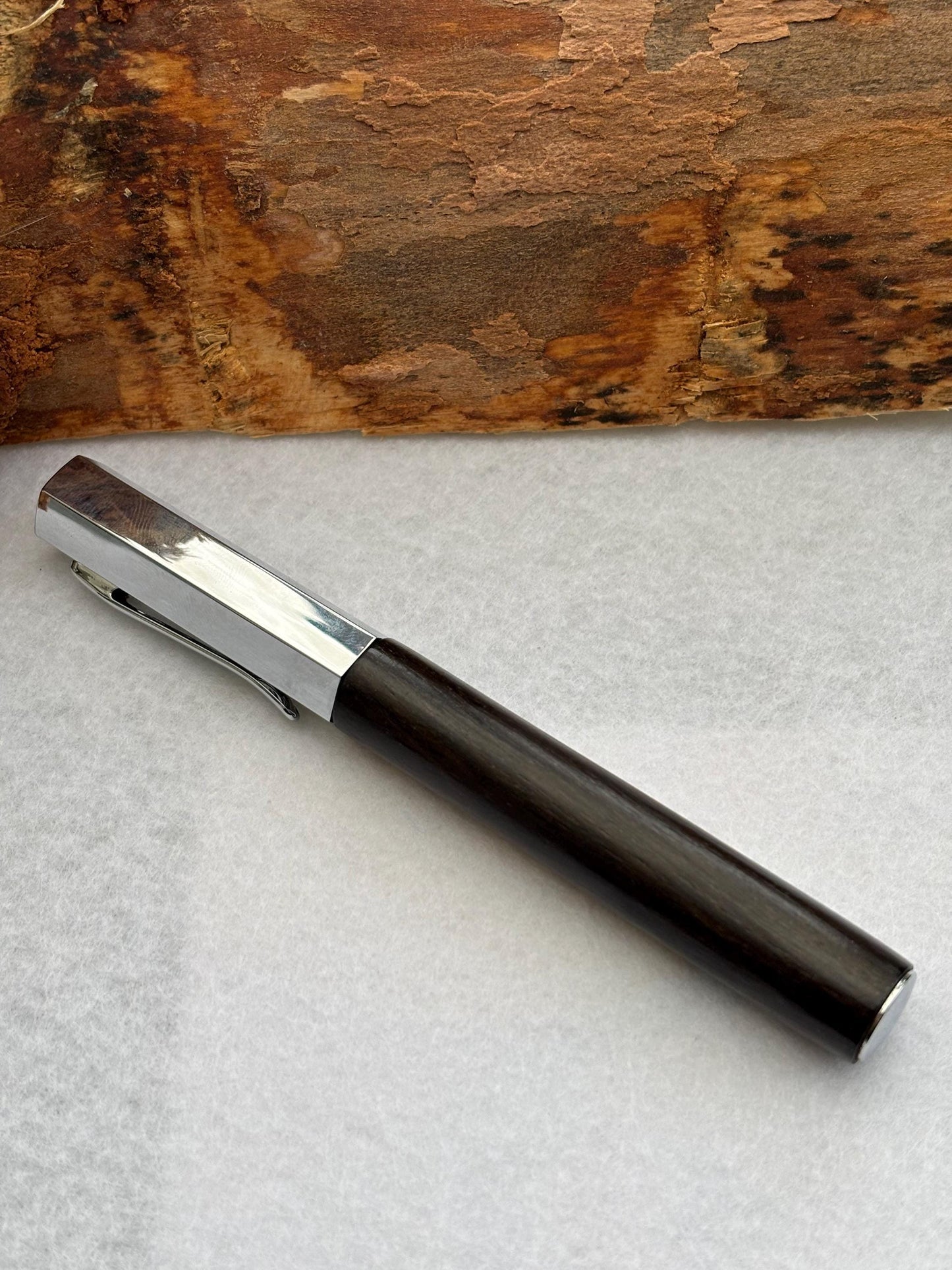 Handmade Rollerball Pen in Ancient Bog Oak Wood - Hexagon Pen - Collectors Item