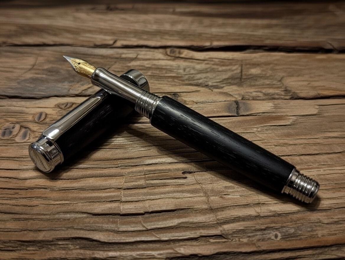 Handmade Fountain Pen in Ancient Bog Oak Wood - Unique Patterned Pen - Unusual Gift 3500-Years Old Wood - Collectors Item