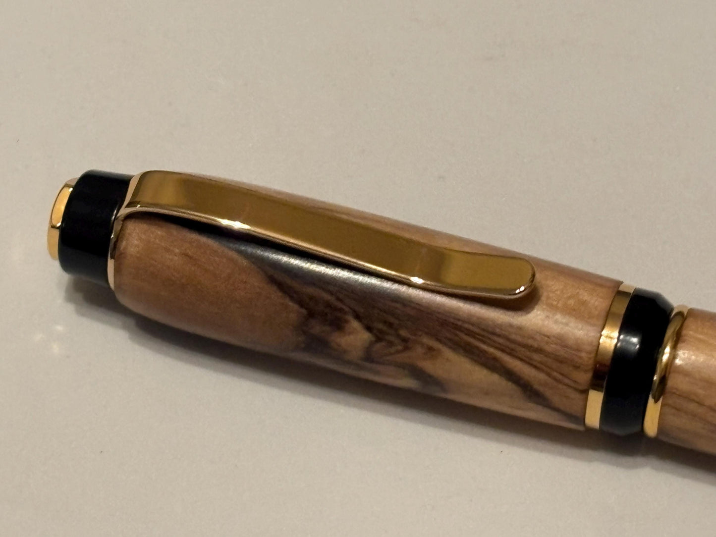 Holy Land Ballpoint Pen - Bethlehem Olive Wood - Gold and Black Fittings, Chunky Cigar Style Pen, Beautiful Patterned Grain, Totally Unique