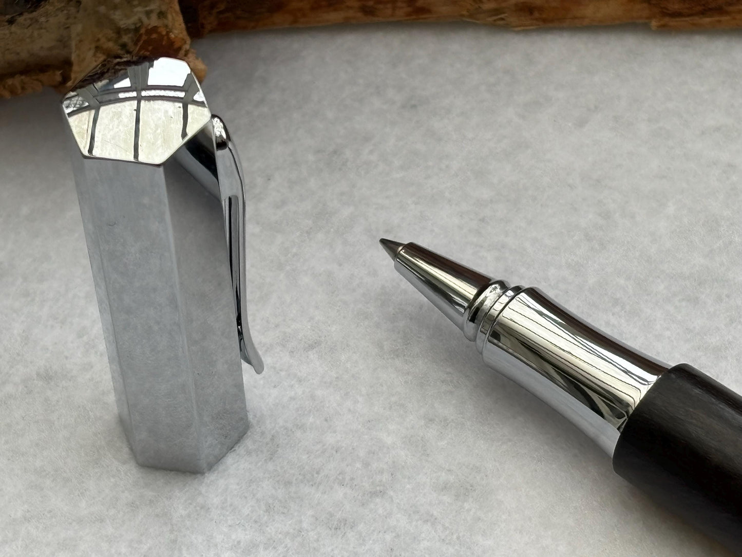 Handmade Rollerball Pen in Ancient Bog Oak Wood - Hexagon Pen - Collectors Item