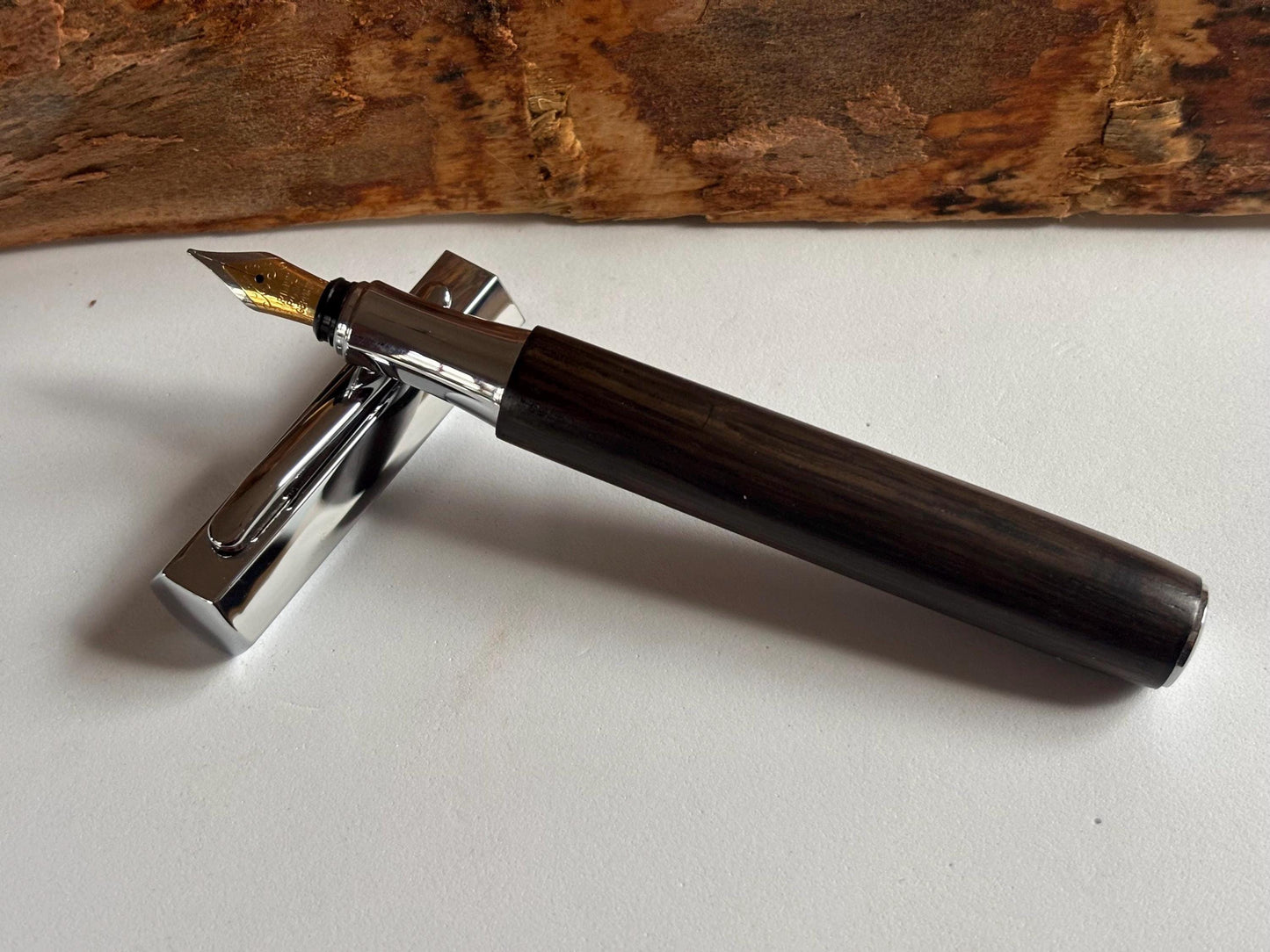 Handmade Fountain Pen in Ancient Bog Oak Wood - Unique Hexagon Pen - Collectors Item