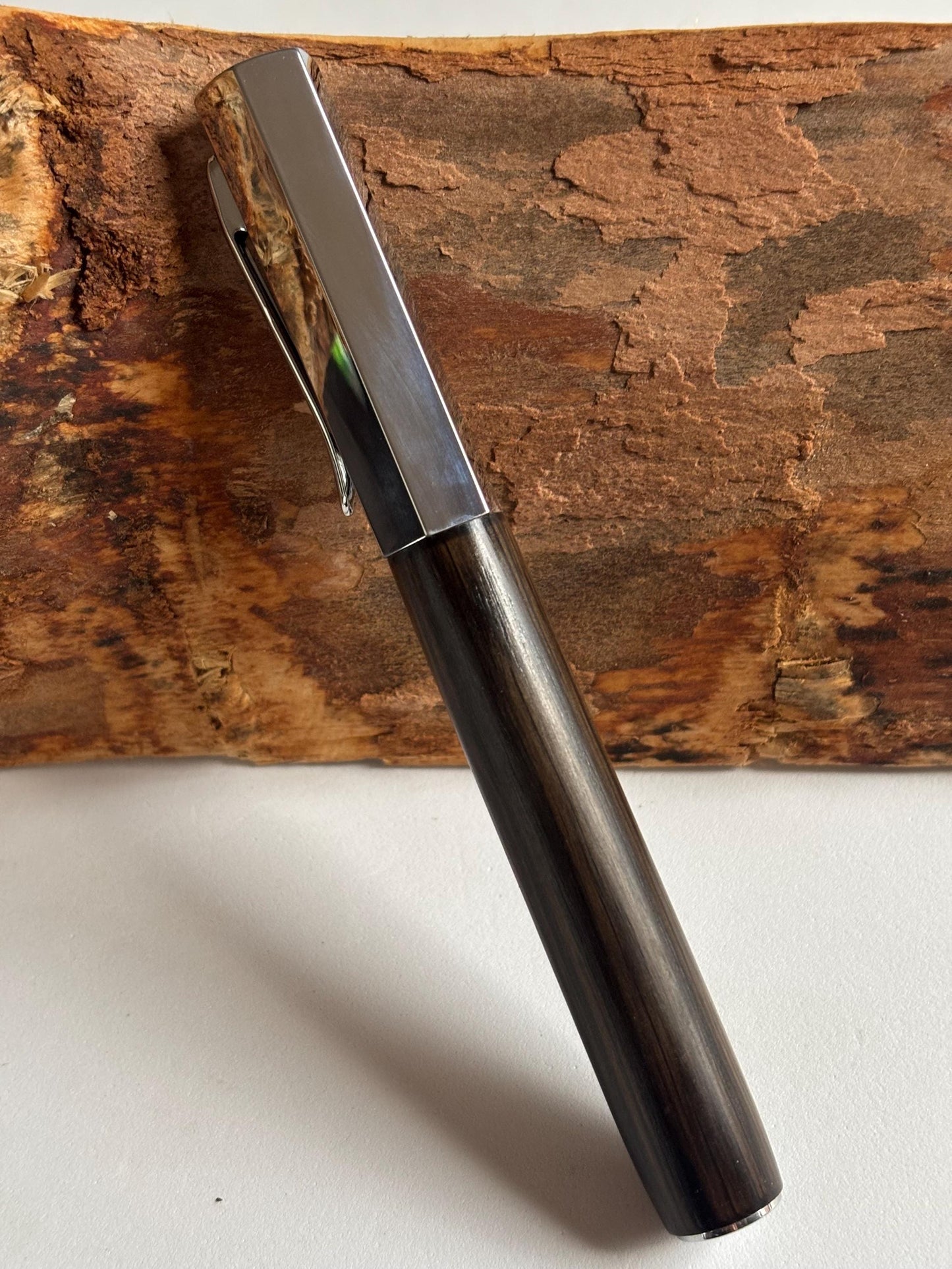 Handmade Fountain Pen in Ancient Bog Oak Wood - Unique Hexagon Pen - Collectors Item