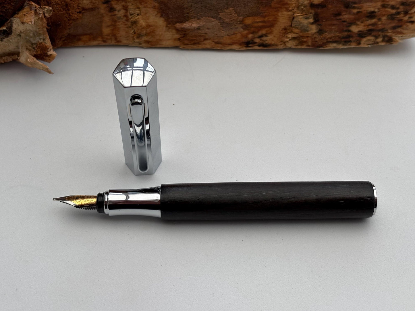 Handmade Fountain Pen in Ancient Bog Oak Wood - Unique Hexagon Pen - Collectors Item