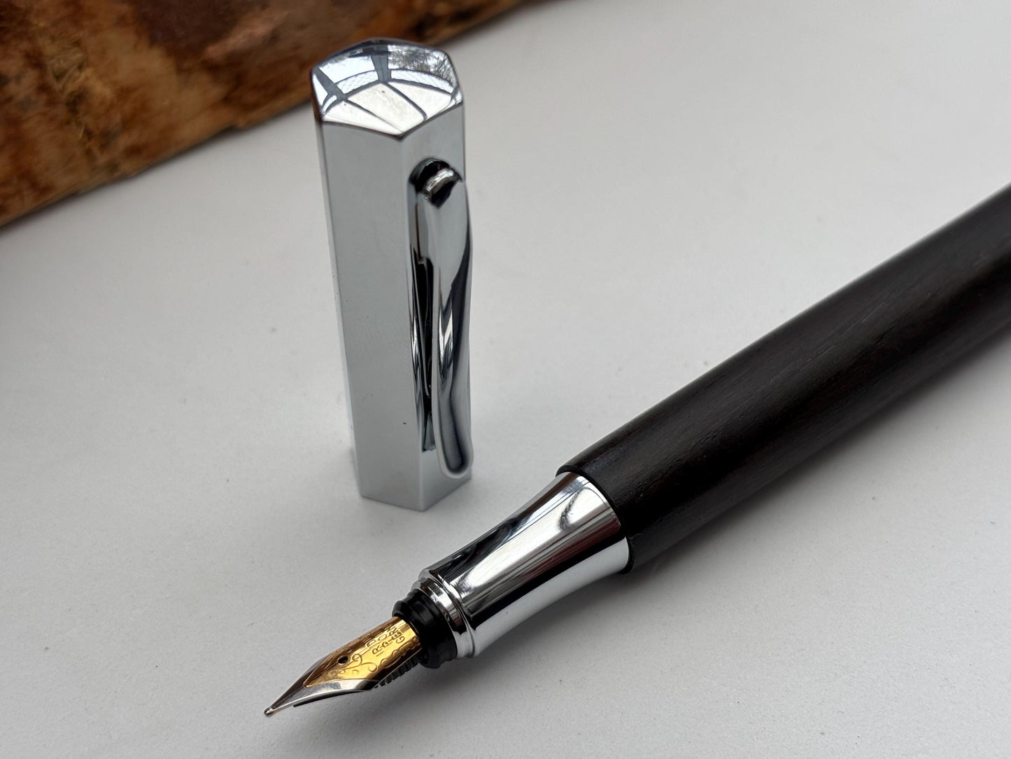 Handmade Fountain Pen in Ancient Bog Oak Wood - Unique Hexagon Pen - Collectors Item