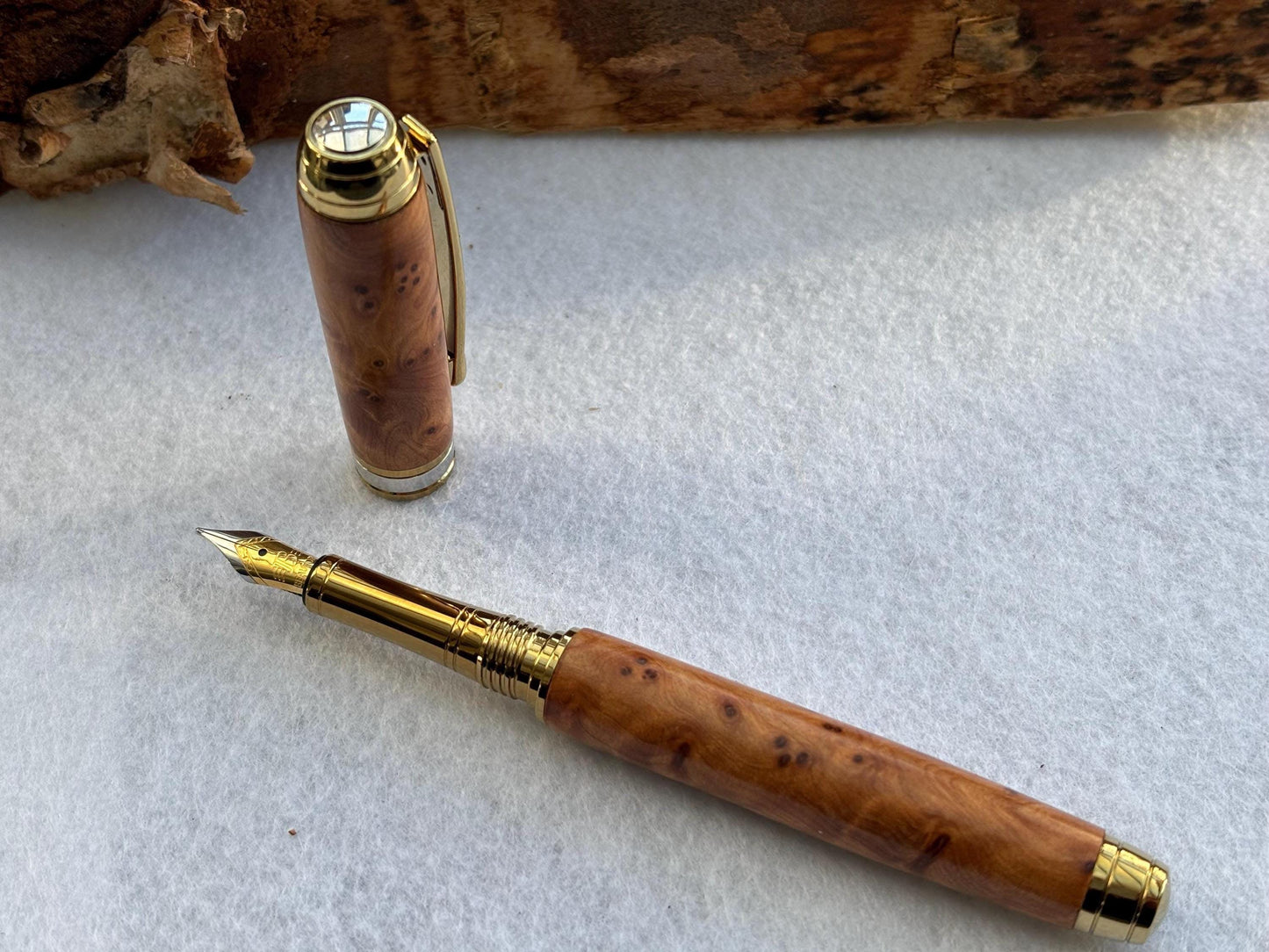 Executive Fountain Pen - Hand Crafted From Exotic Thuya Burr Wood - Unique Patterned Pen - Collectors Item