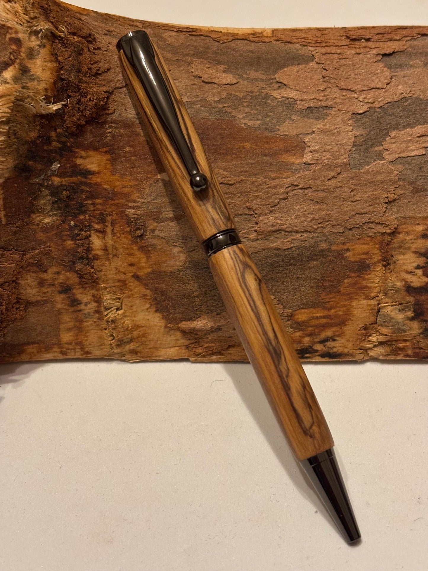 Holy Land Ballpoint Pen - Bethlehem Olive Wood - Gunmetal Fittings, Christmas Gift