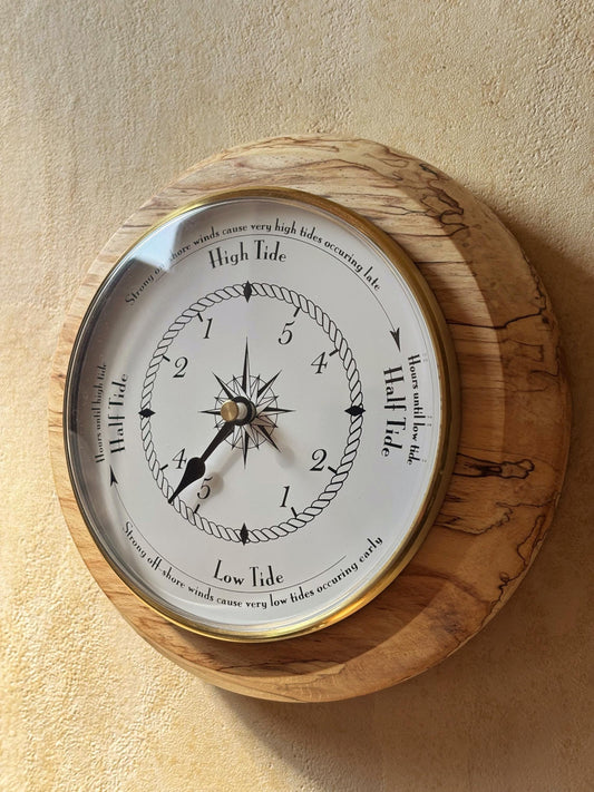 Spalted Beech Wood Tide Clock | Handcrafted Nautical  Wall Clock | Unique Woodturned Home Decor | Sailor / Fisherman Gift