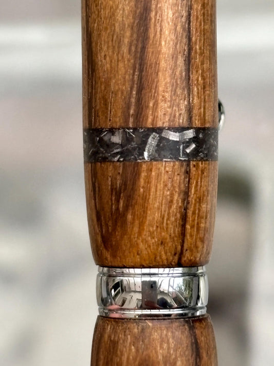 Genuine One of a Kind Handmade Ballpoint Pen - Contains Real Meteorite Inlayed in  Amazakoue  Wood  - Unusual Gift - Collectors Item