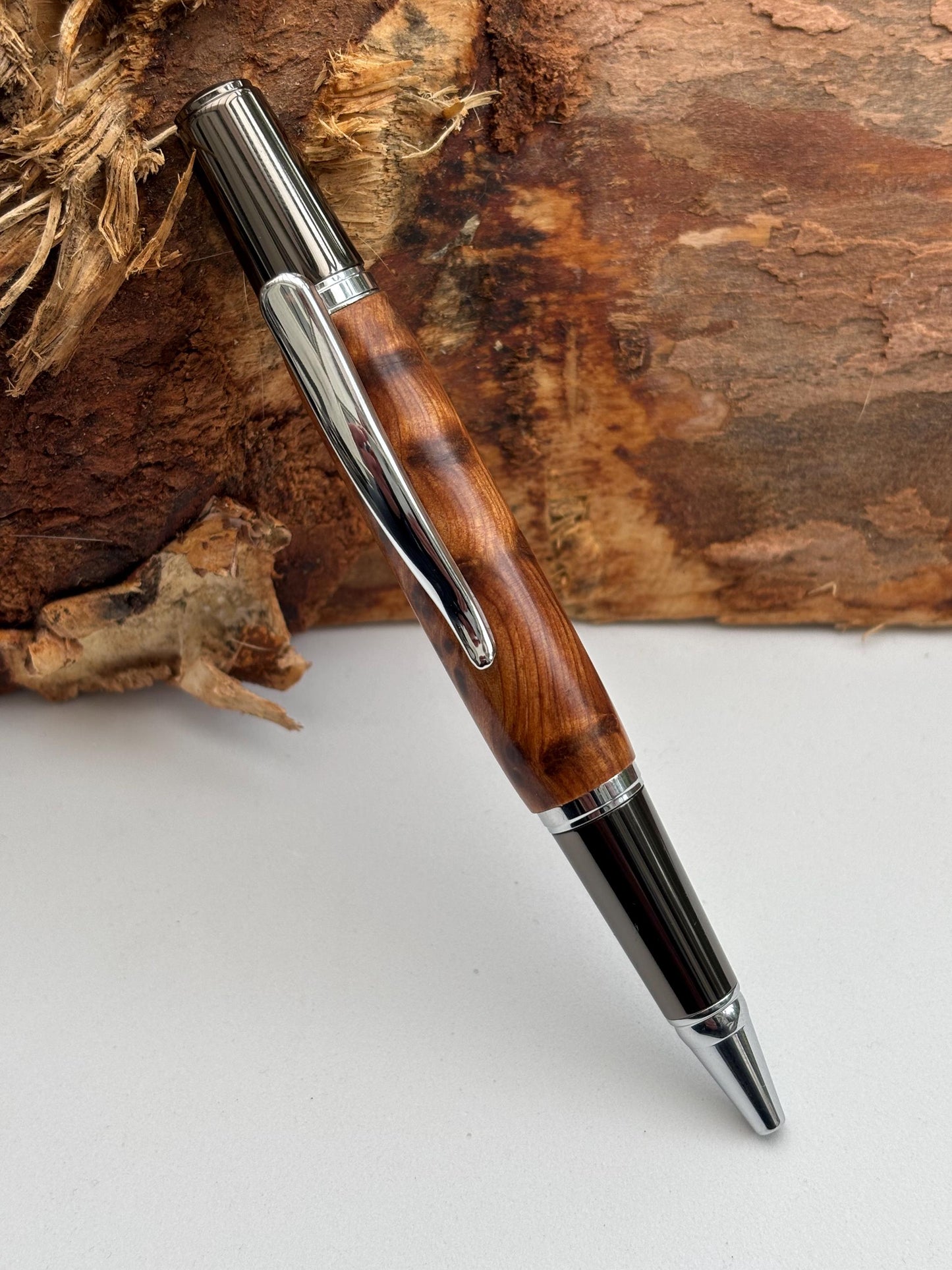 Artisan  Handmade Thuya Burl Pen with Gunmetal Accents | Elegant Twist Ballpoint | Executive Desk Pen
