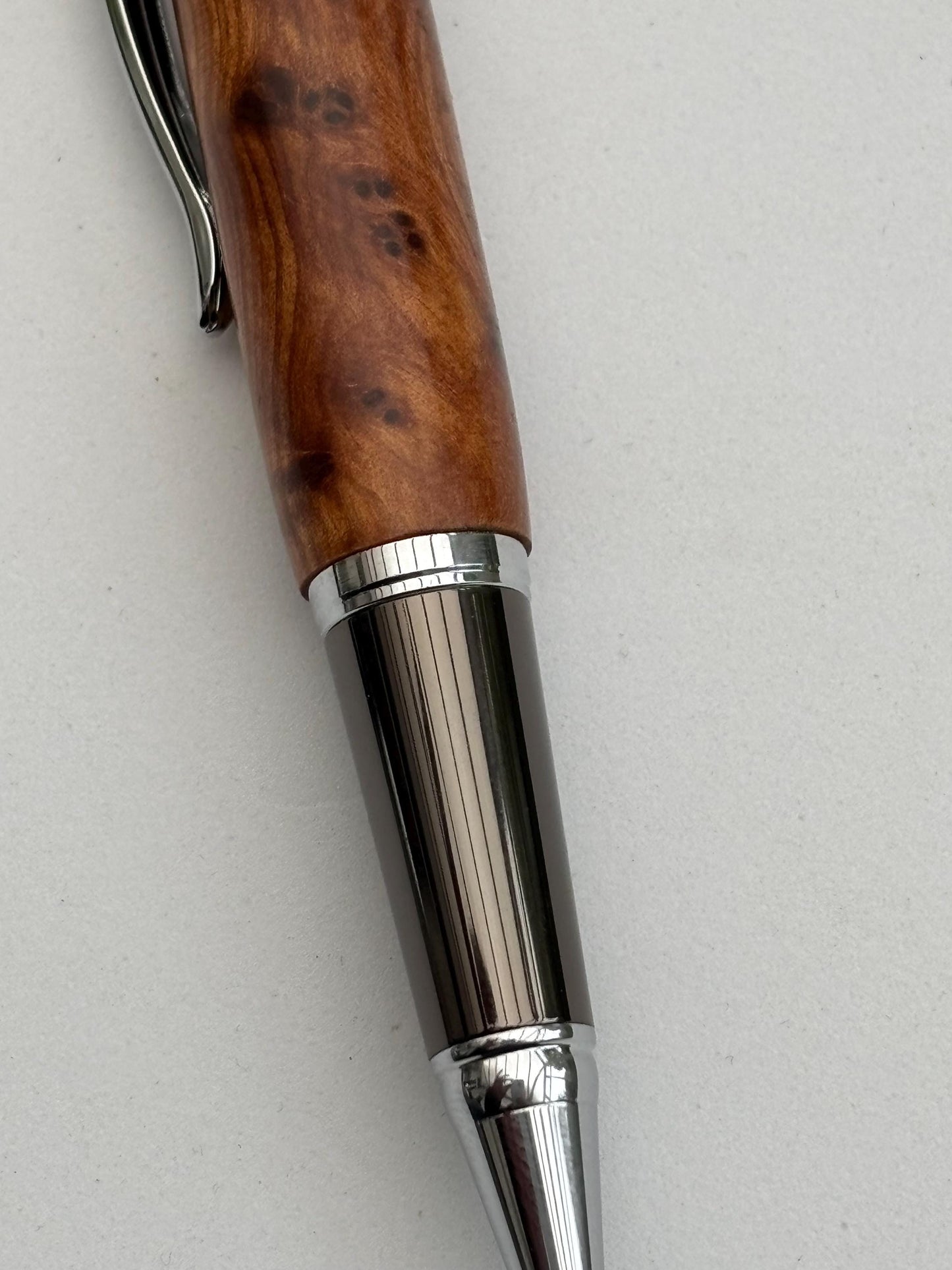 Artisan  Handmade Thuya Burl Pen with Gunmetal Accents | Elegant Twist Ballpoint | Executive Desk Pen