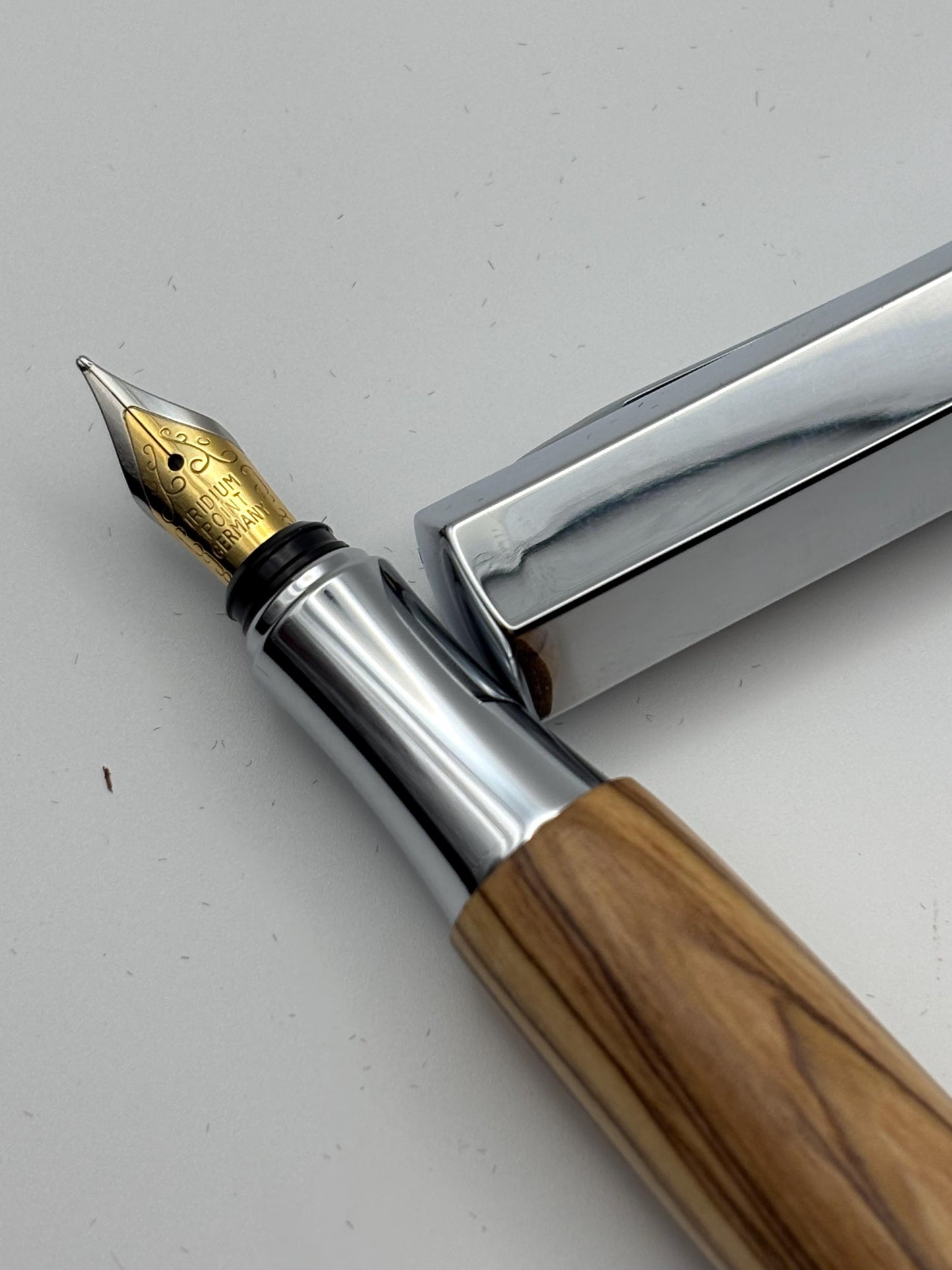 Holy Land Fountain Pen - Hand Turned From Bethlehem Olive Wood - Modern Contemporary Design I Chrome Fittings