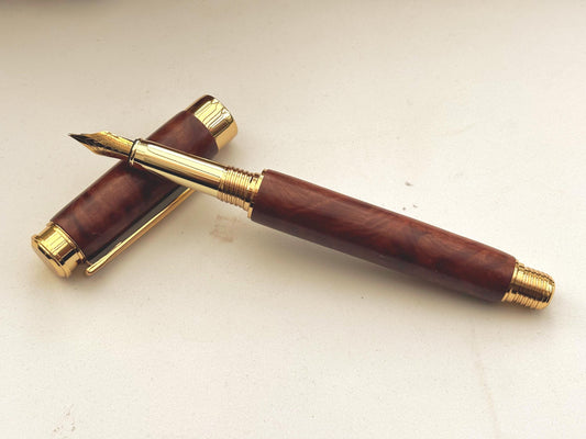 Handmade Premium Quality Fountain Pen - Hand Turned From Red Mallee Wood - Unique Patterned Pen - Unusual Gift - Collectors Item