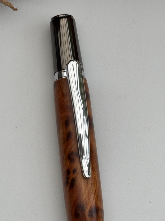 Artisan Handmade Thuya Burl Pen with Gunmetal Accents | Elegant Twist Ballpoint | Executive Desk Pen