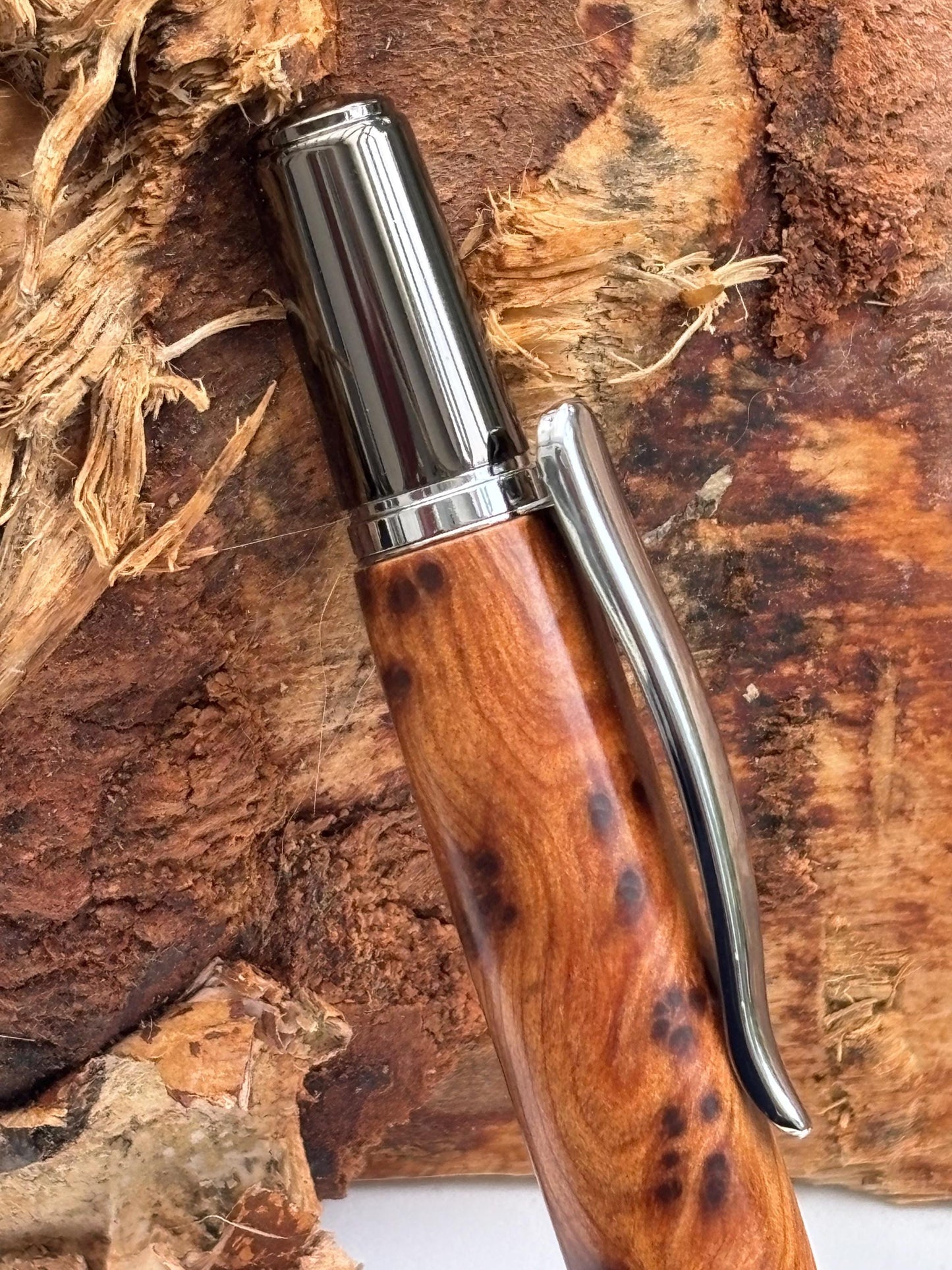 Artisan  Handmade Thuya Burl Pen with Gunmetal Accents | Elegant Twist Ballpoint | Executive Desk Pen