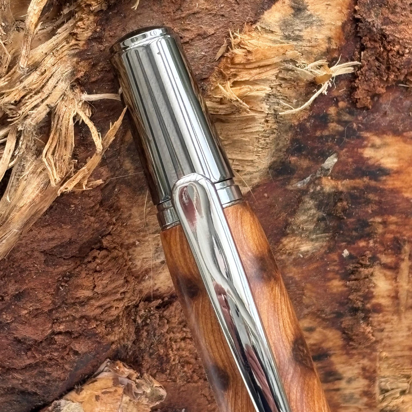 Artisan  Handmade Thuya Burl Pen Black Titanium with Rhodium Accents | Elegant Twist Ballpoint | Executive Desk Pen