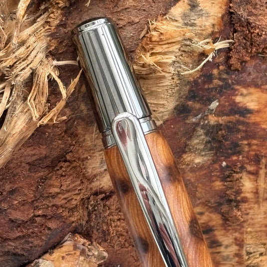 Artisan  Handmade Thuya Burl Pen Black Titanium with Rhodium Accents | Elegant Twist Ballpoint | Executive Desk Pen